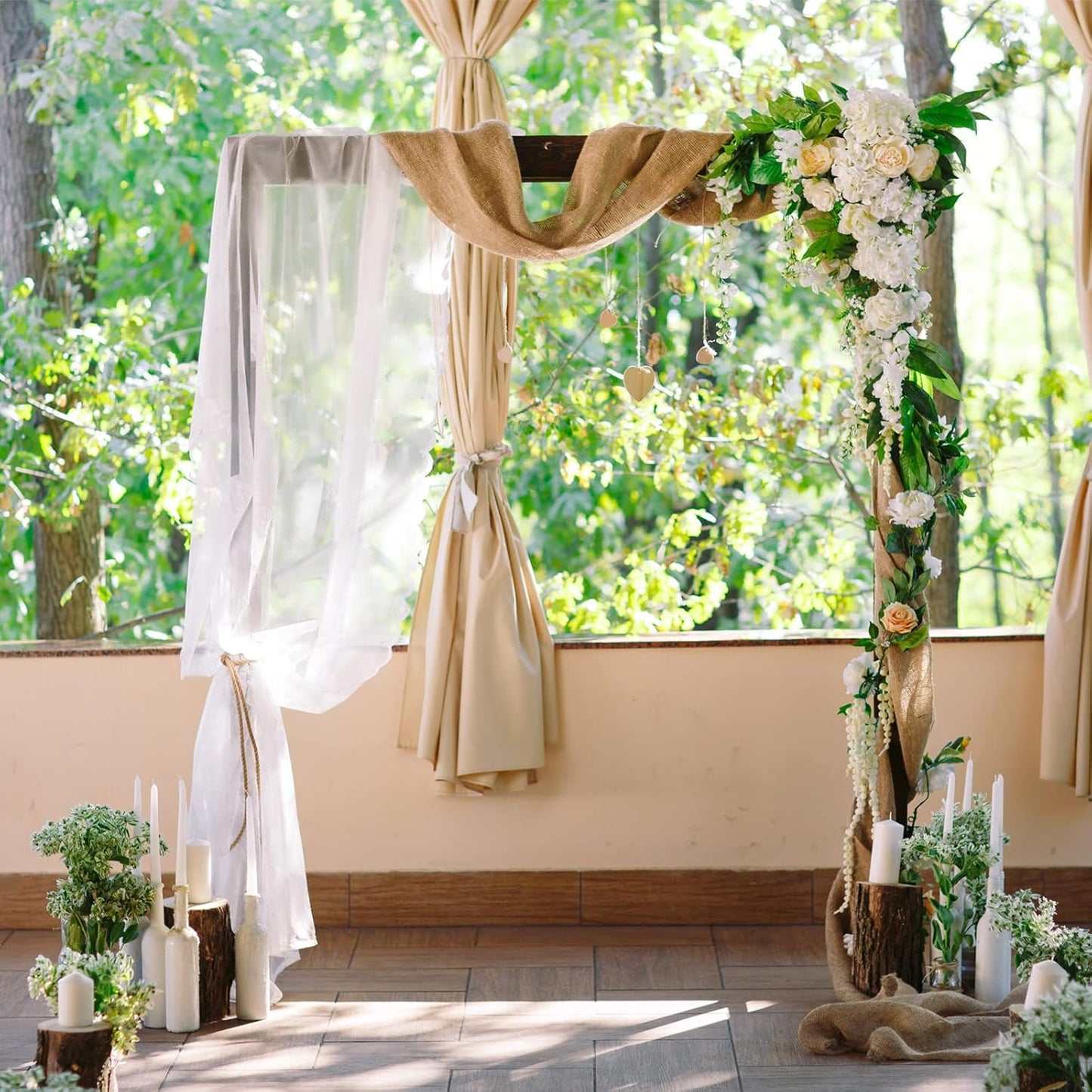 Wedding Arch Draping Fabric 3 Panels 30" x 32 ft White Wedding Arch Drapes for Ceremony Chiffon Fabric Drapes Arbor Drapery Decorations for Reception Sheer Backdrop Curtains for Party Ceremony