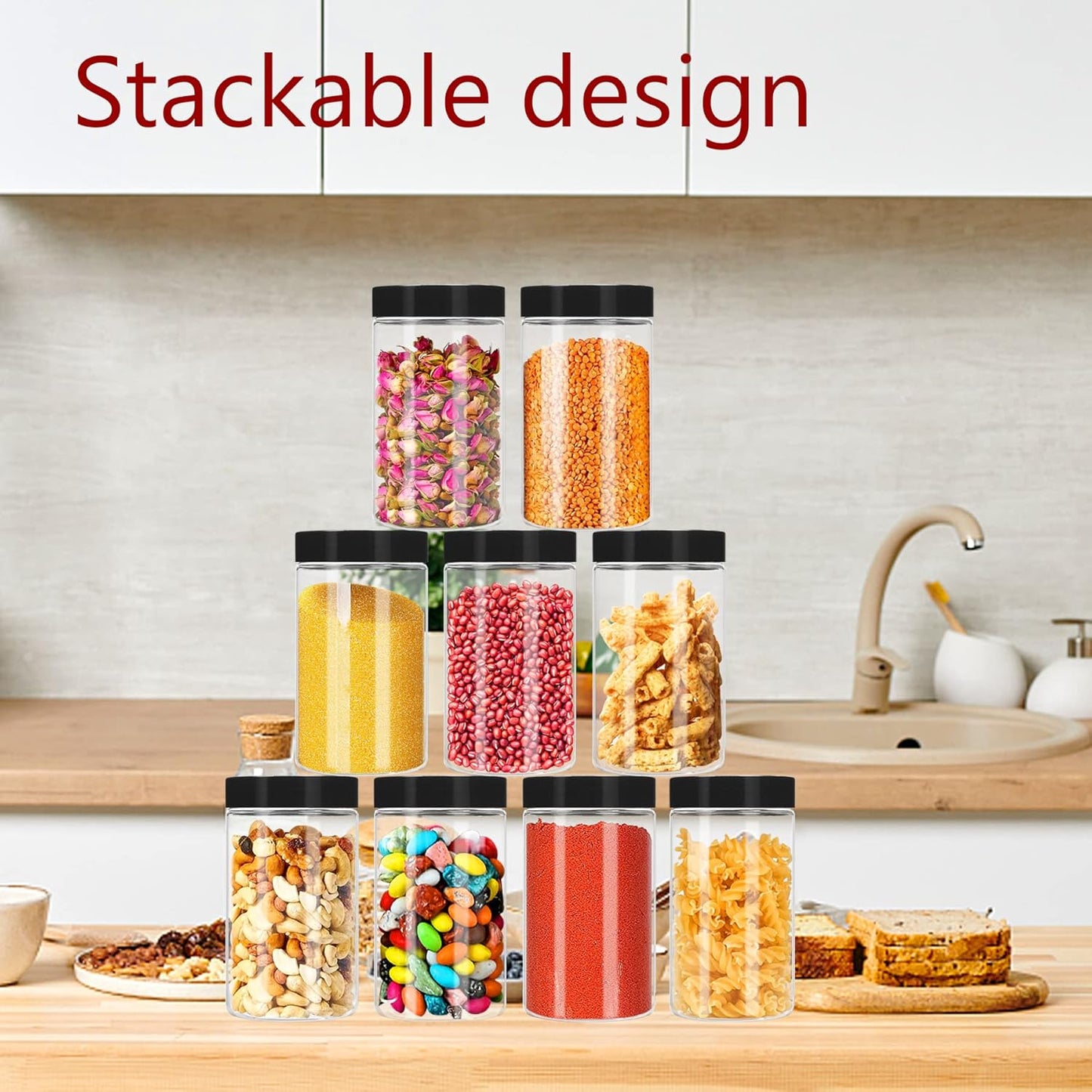 Plastic Jars with Lids 20Pcs 14 oz Clear Plastic Slime Storage Jars Containers with Airtight Leak Proof Black Plastic Screw On Lids Cylinder Clear Round Jar Food Grade Durable PET Jar