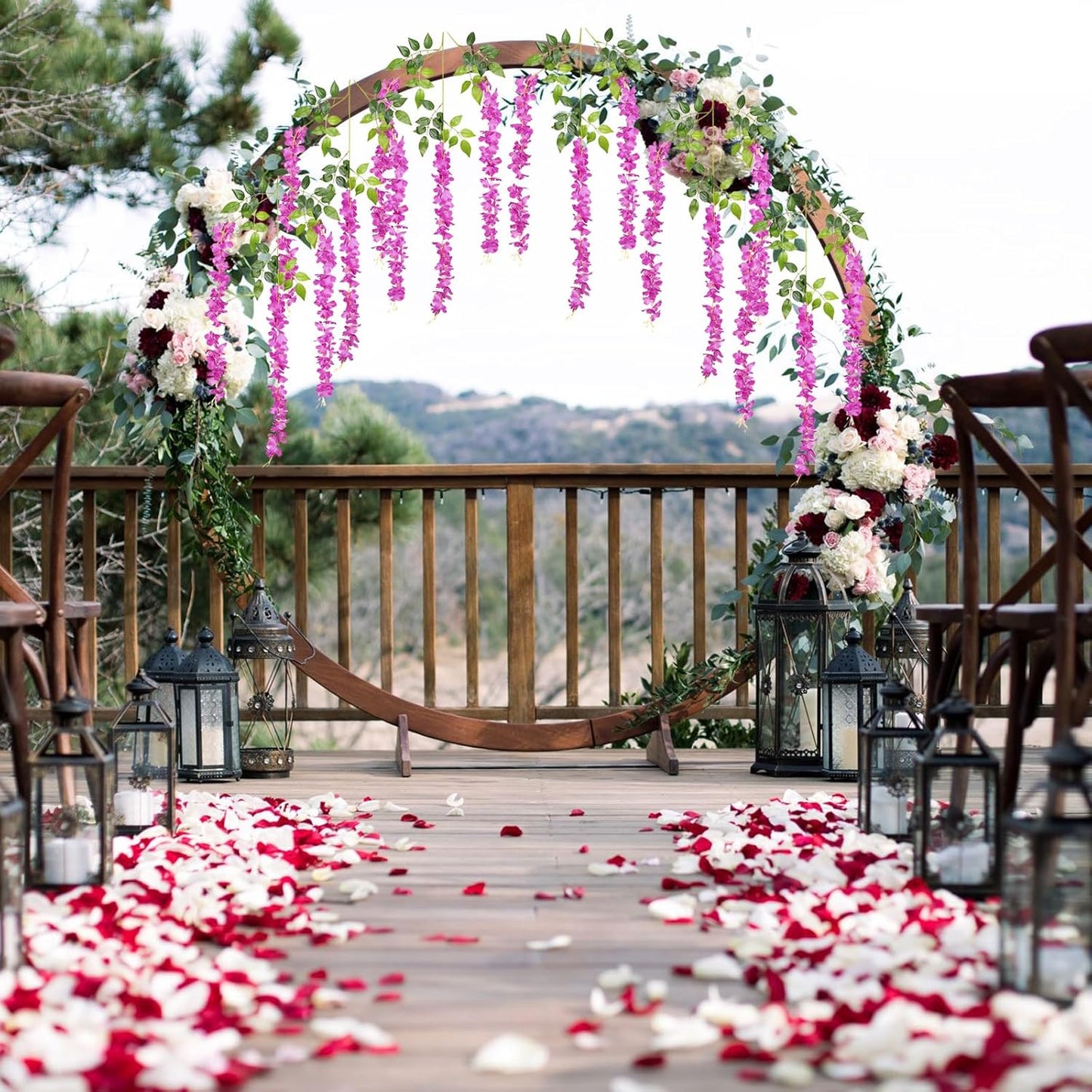 24 Pack Purple Red Wisteria Hanging Flowers Garland, 3.77 Feet Artificial Flower Vines, Fake Wisteria, Artificial Vines Hanging Garland for Backdrop Outdoor Yard Garden Decor