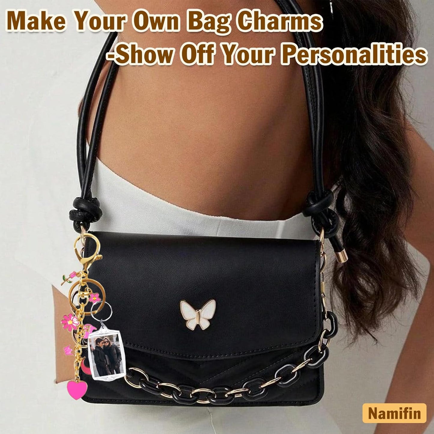 Namifin 384 Pcs Keychain Making Kit with Charms & Keychain Clips - DIY Bag Charms, Pearl Keychains, Photo Keychains, Personalized Gifts for Friends Small Business