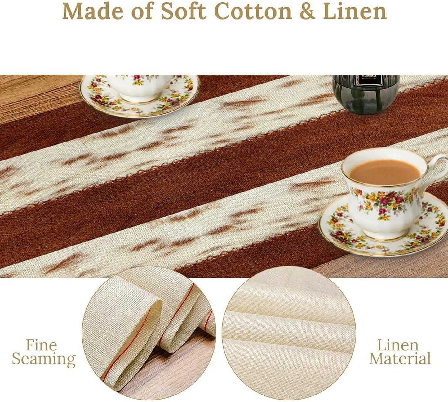 Cow Patchwork Print Table Runner, Brown Country Farm Animal Fur Skin Farm Safari Wildlife Pattern Table Runner for Dinner Dinning Home Kitchen Living Room Party Holidays Setting, 13x70 Inch