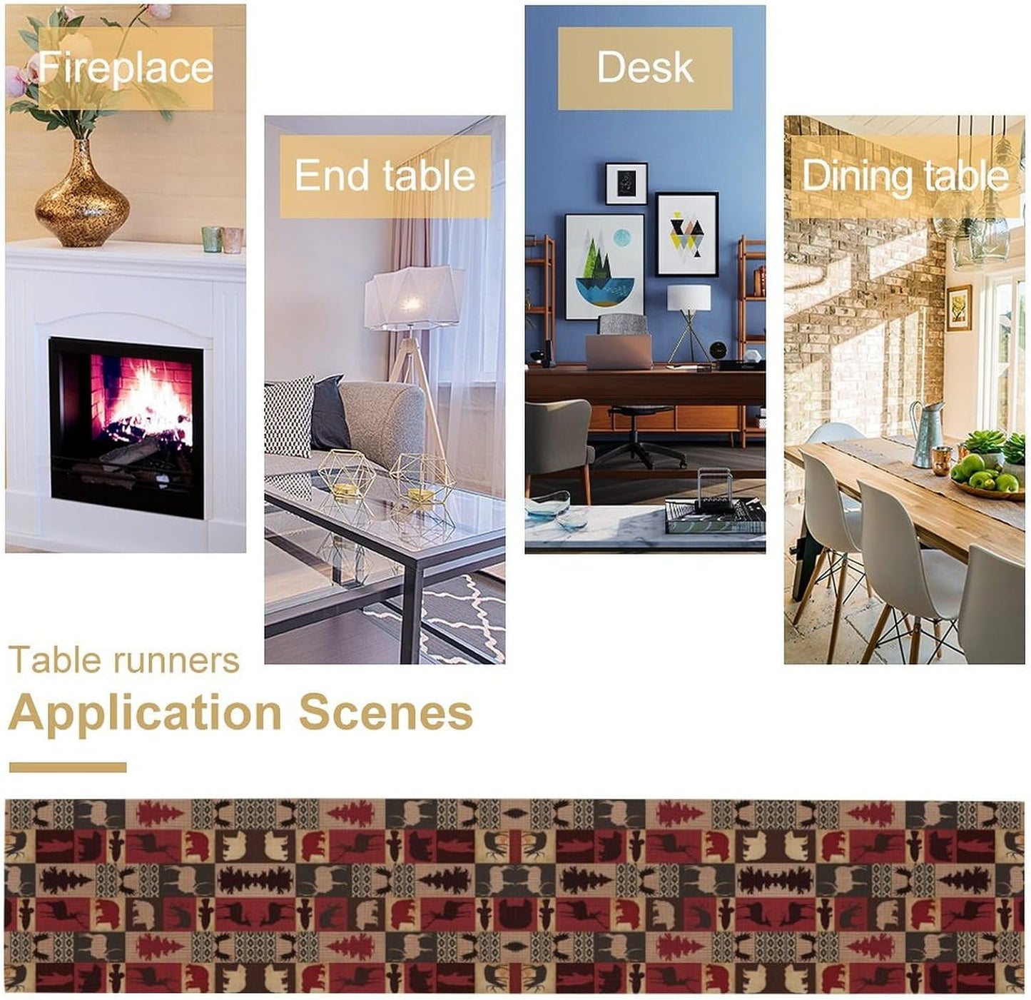 Retro Rustic Bear Table Runner, Wild Bear Cabin Pine Farmhouse Table Runner for Bedroom Kitchen Living Room Vintage Country Style Lodge 13x70 Inch