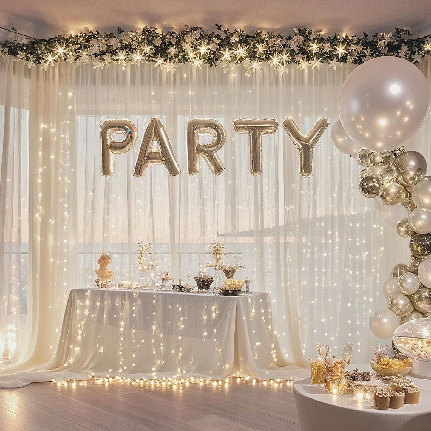 10×10ft Tulle Backdrop Curtains with Lights String - 300LED Fairy Lights Sheer Curtain Backdrop for Weddings Baby Shower and Birthday Party Decorations(6 Panels 5×10ft)