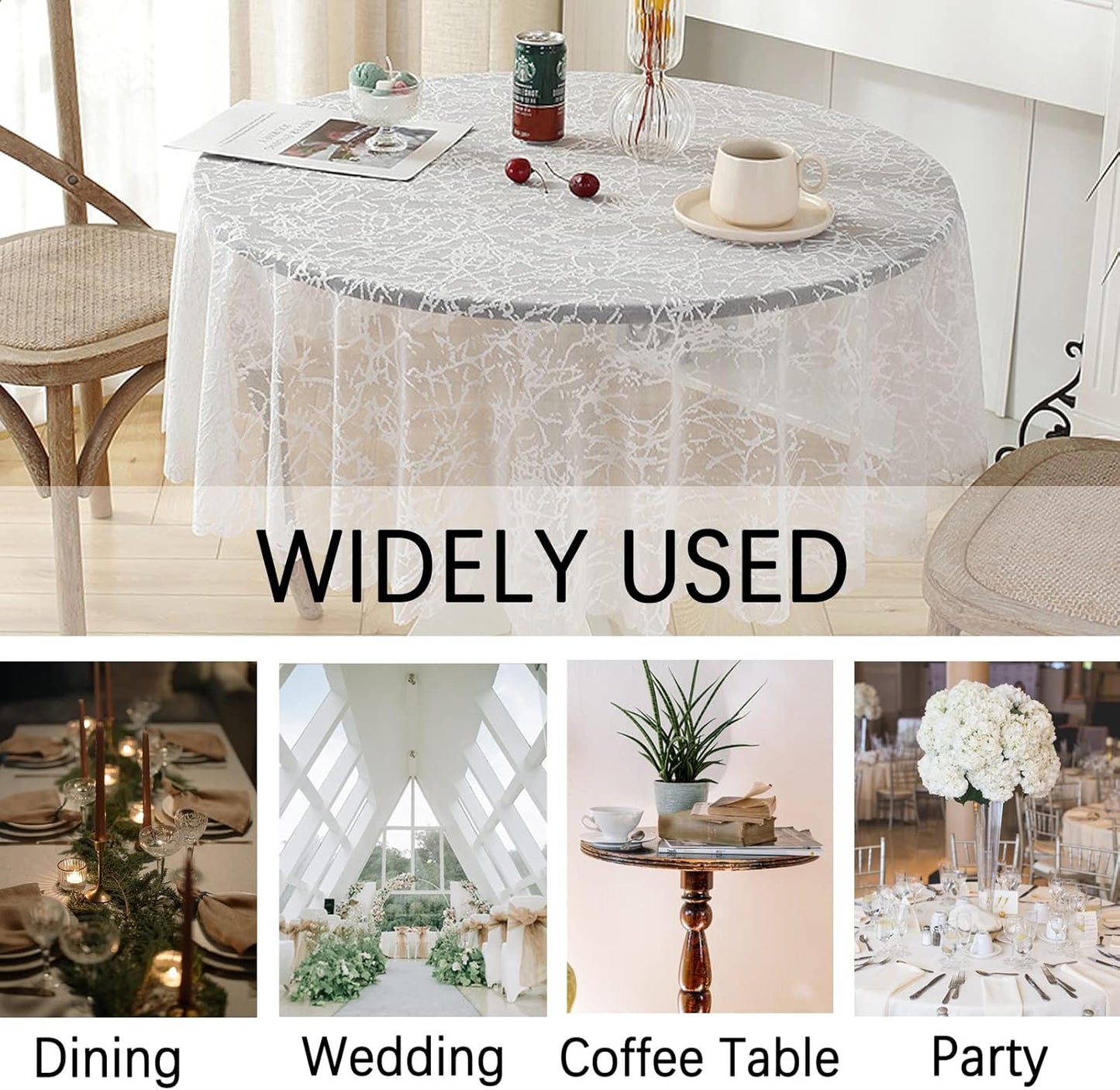 Jeloris Round Lace Tablecloth with Elegant Scalloped Bottom for Any Special Event Such as Wedding, Birthday Party, Baby Shower, Anniversary (48 inch, Style 3)