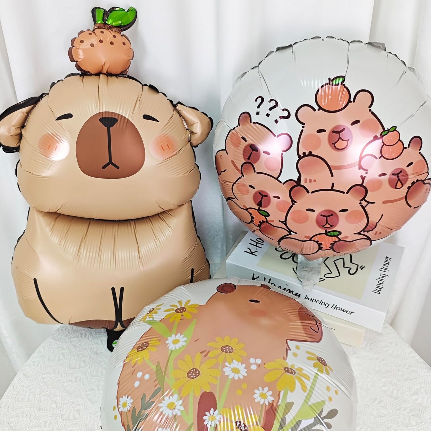 3PCS Capybara Animal Balloons Round Capybara Shaped Foil Birthday Balloon For Capybara Birthday Party Wildlife Park Jungle Animal Theme Party Backdrop Party Supplies Decorations