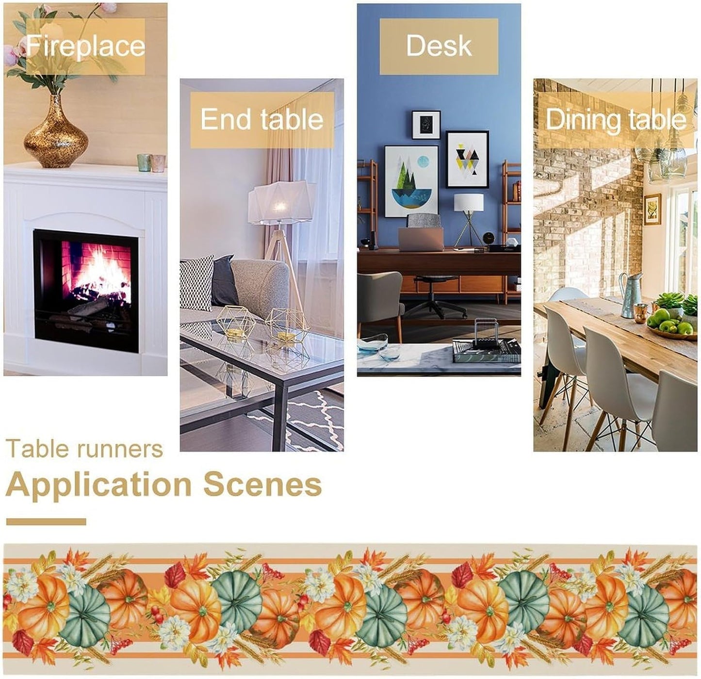 Autumn Table Runner,Orange Pumpkin Flowers Leaves Fall Table Runners Seasonal Kitchen Dining Table Decor for Thanksgiving Harvest Home Holiday Party 13x60 Inch