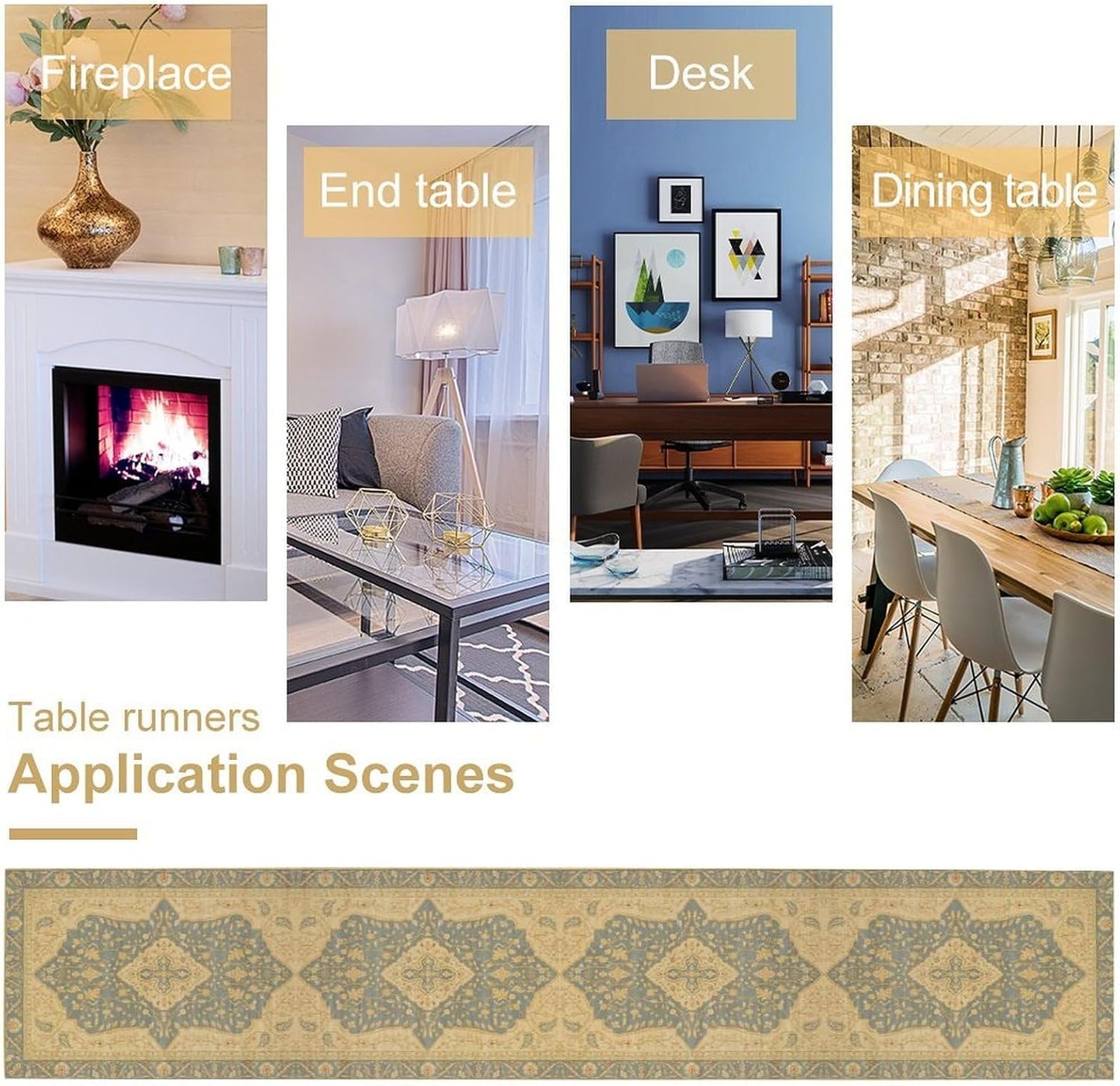 Boho Table Runner,Vintage Geometric Traditional Textured Rustic Farmhouse Bohemia for Home Farmhouse Kitchen Table Dining Coffee Room Garden Party Wedding Decor 13x60in