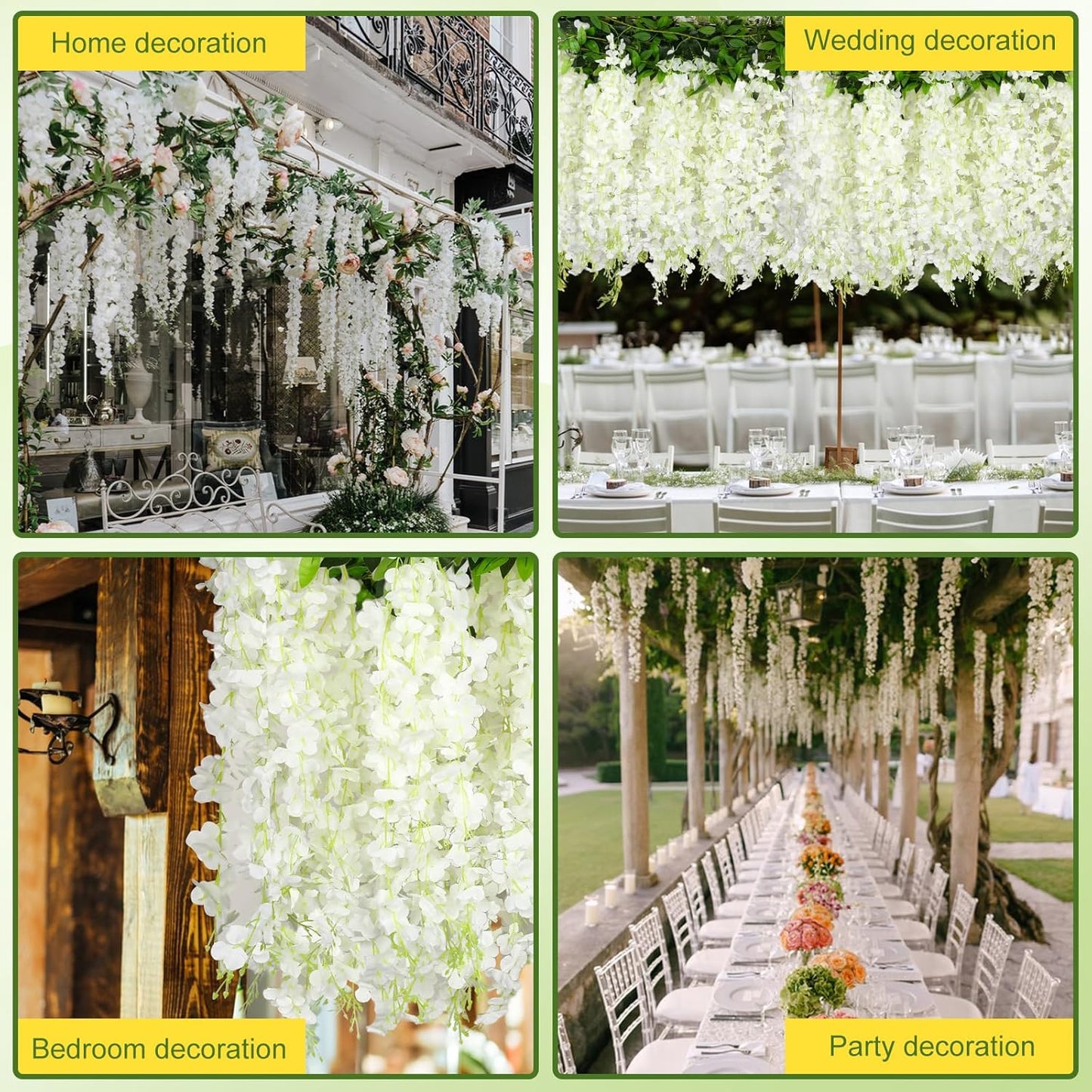 Wisteria Artificial Flowers Garland,6Pcs Total 36ft Silk Fake White Wisteria Flowers Hanging for Home Garden Wedding Arch Party Indoor Outdoor Decor