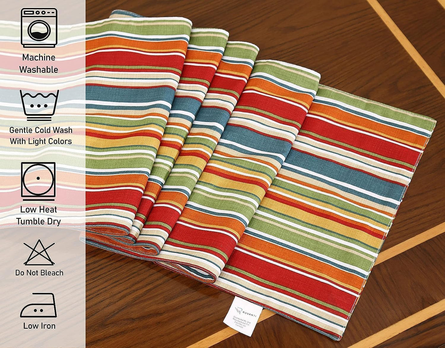 Ruvanti 100% Cotton Table Runner 108 Inches Long, Non-Slip, Stain Resistant, Washable & Reusable Table Runners Perfect for Wedding, Parties, Christmas, Holiday, in-Door use - Multi Stripe