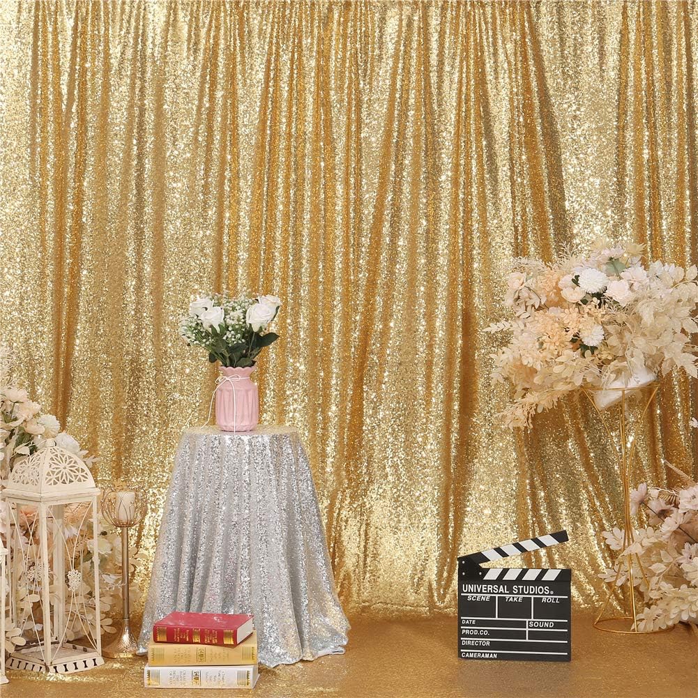 Eternal Beauty Gold Sequin Backdrop, 6x8 Ft Glitter Background Curtains for Shimmer Photography Party Wedding Birthday Back Drop Decor