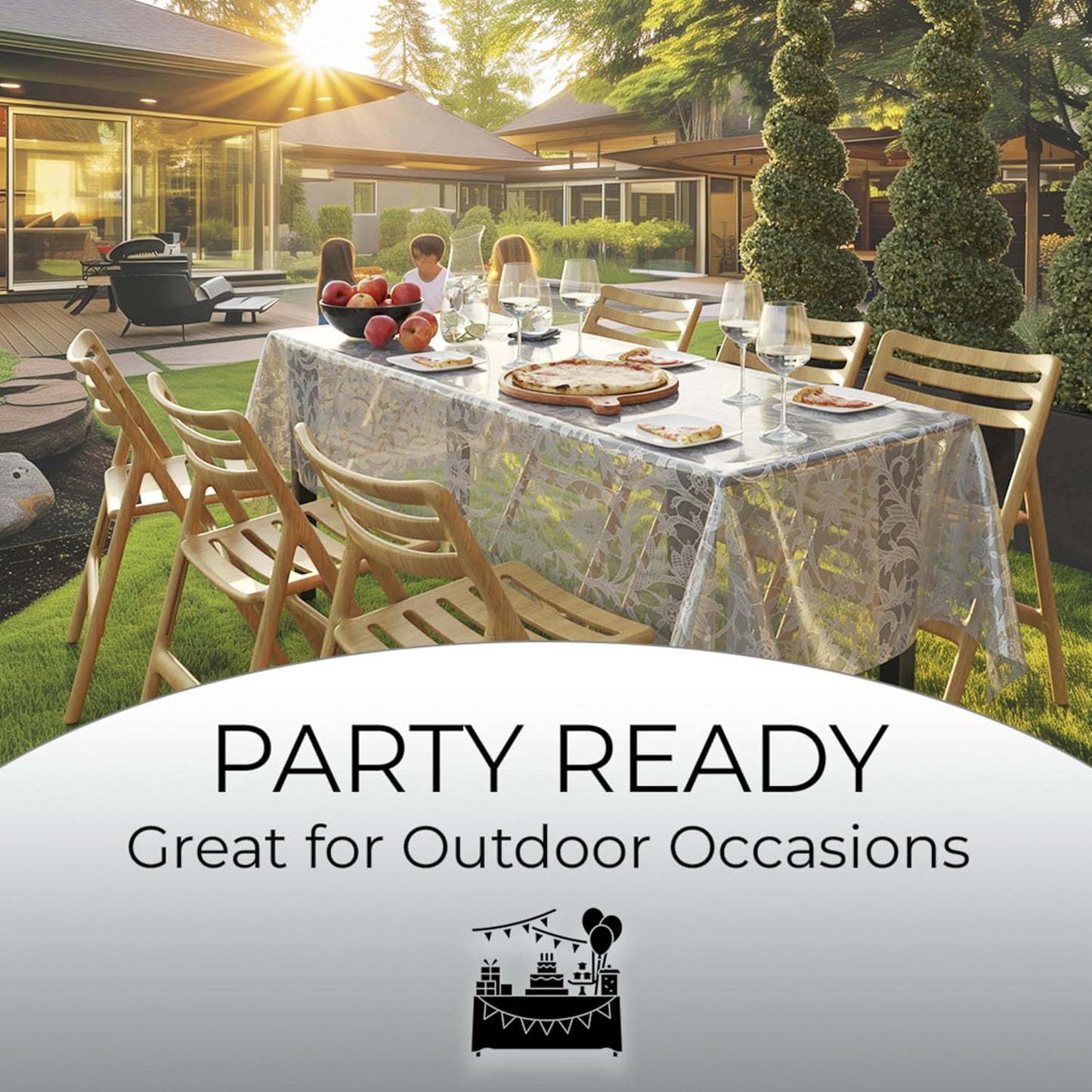 Exquisite Lace Table Cloth Rectangle Table Plastic 12-Pack Lace Tablecloth Rectangular 54" X 108" | Silver Floral Tablecloth Disposable | Wild Flower Party Decorations & Party Supplies