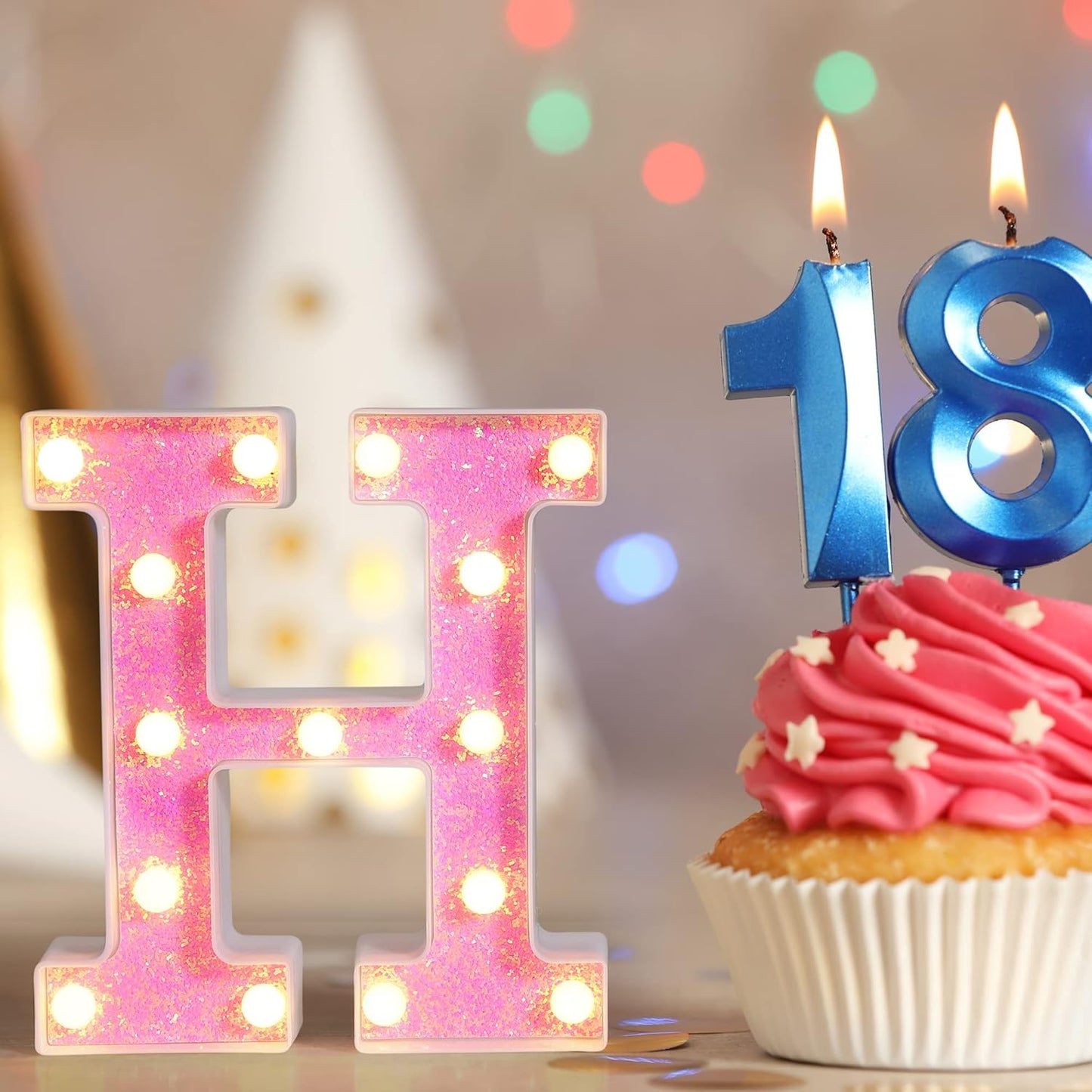 Foaky Pink Light up Letters,Pink Party Decorations,Girls Room Decor,Glitter Light Up Letters,Alphabet Letter Sign for Night Light Birthday Party Girls Gifts, Home Bar Decoration(M)