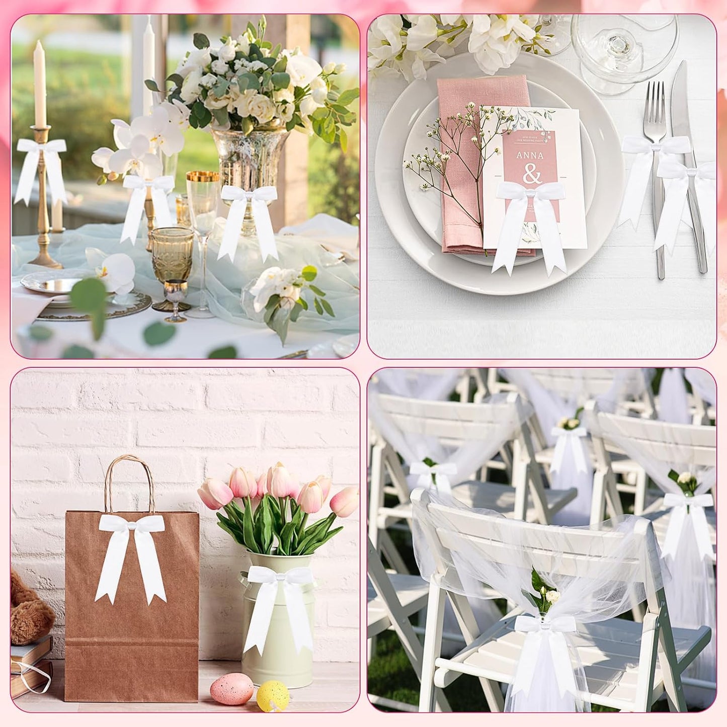 Riceshoot 24 Pcs Satin Ribbon Bow 3.5x5 Inch Twist Tie Bows for Gift Balloon Bag Cake Craft DIY Wedding Birthday Party Decor