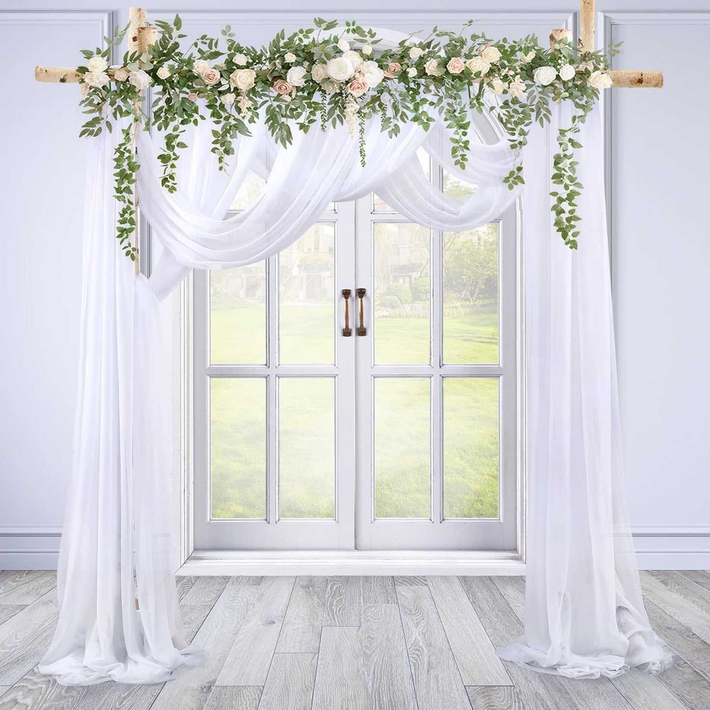 Wedding Arch Draping Fabric White Arch Drapes 6Panels Sheer Backdrop Curtain for Ceremony Wedding Arches Decor 19Ft Length x 28" Width