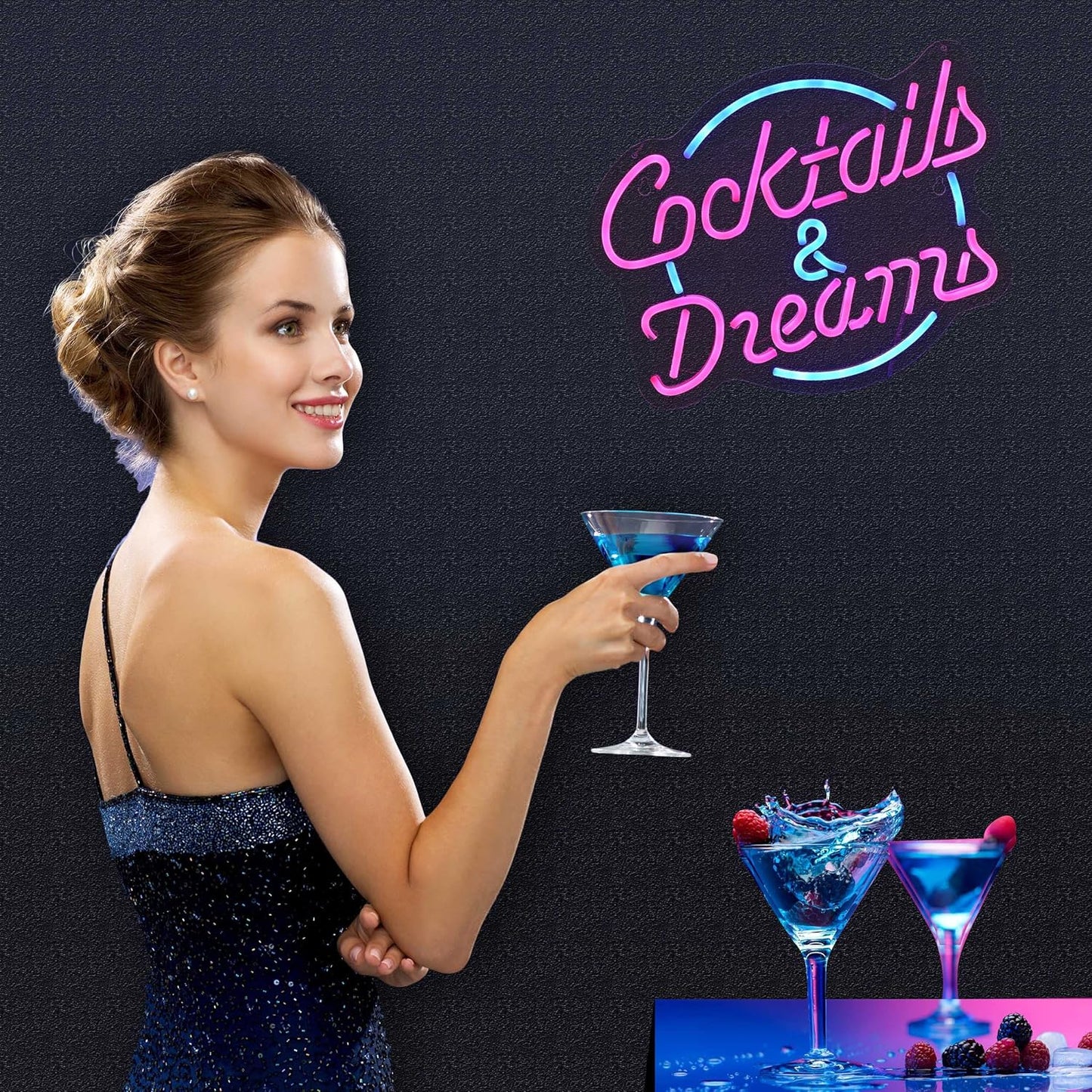 Cocktails and Dreams Neon Sign for Wall Decor Neon Signs with Dimmable Switch LED Neon Signs Bedroom Beer Bar Neon Light Sign Hotel Party Club Office Art Lights