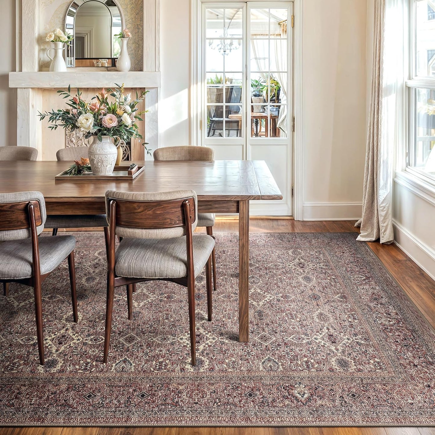 Bloom Rugs Washable Non-Slip 9' x 12' Rug - Beige Traditional Bordered Area Rug for Living Room, Bedroom, Dining Room, and Kitchen - Exact Size: 9' x 12'