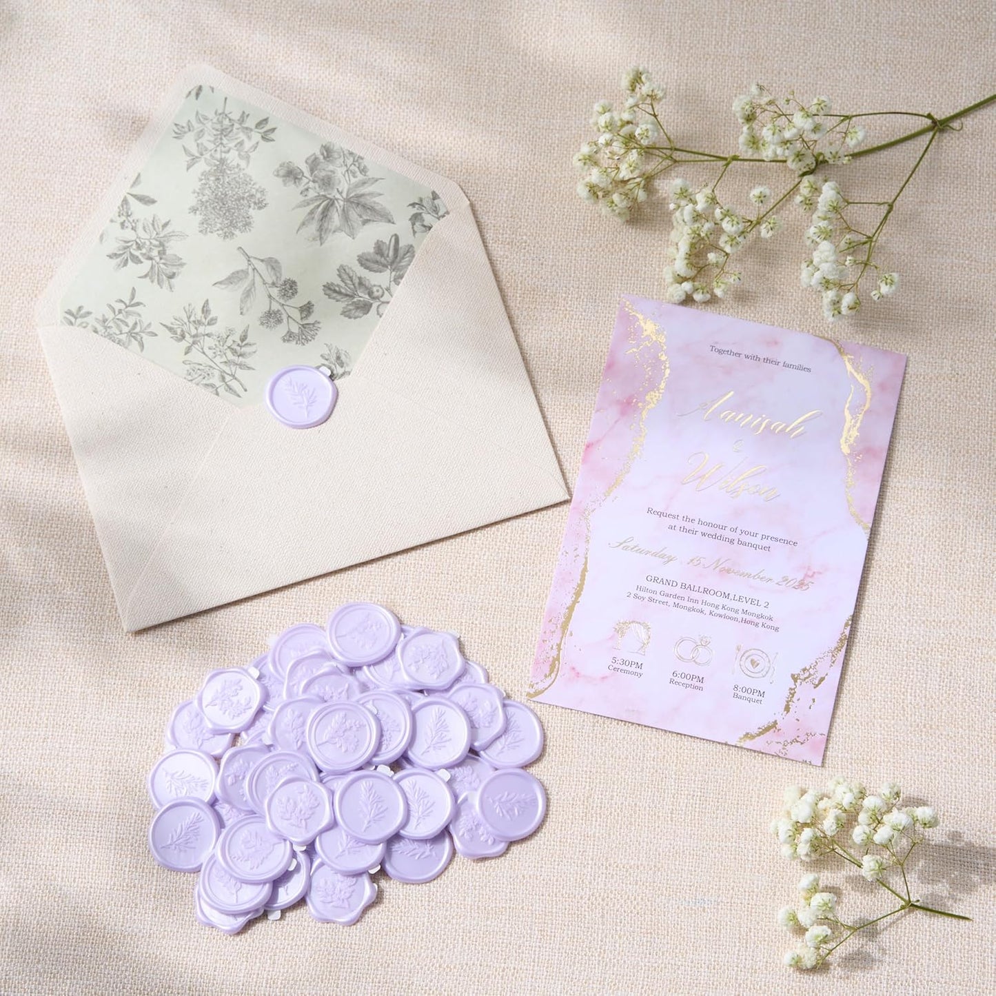 Wax Seal Stickers (60 Pcs, 3 Designs in 1 Pack) Premium Envelope Seal Stickers for Wedding Invitation Envelopes, Adhesive Wax Seals, Perfect for Seating Chart, Gift Wrapping