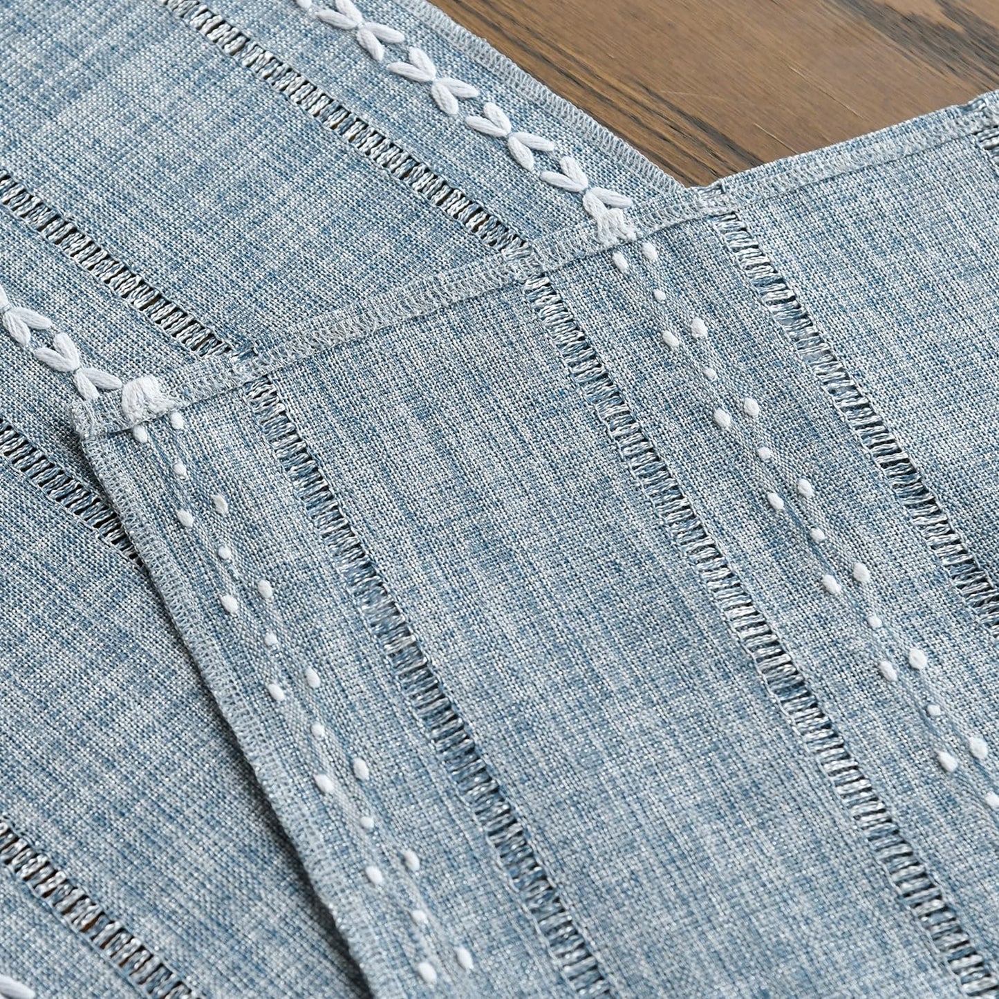 Artoid Mode Dusty Blue Cotton Linen Table Runner, Seasonal Rustic Embroidered Hollow Kitchen Dining Table Decoration for Home Party Decor 13x60 Inch