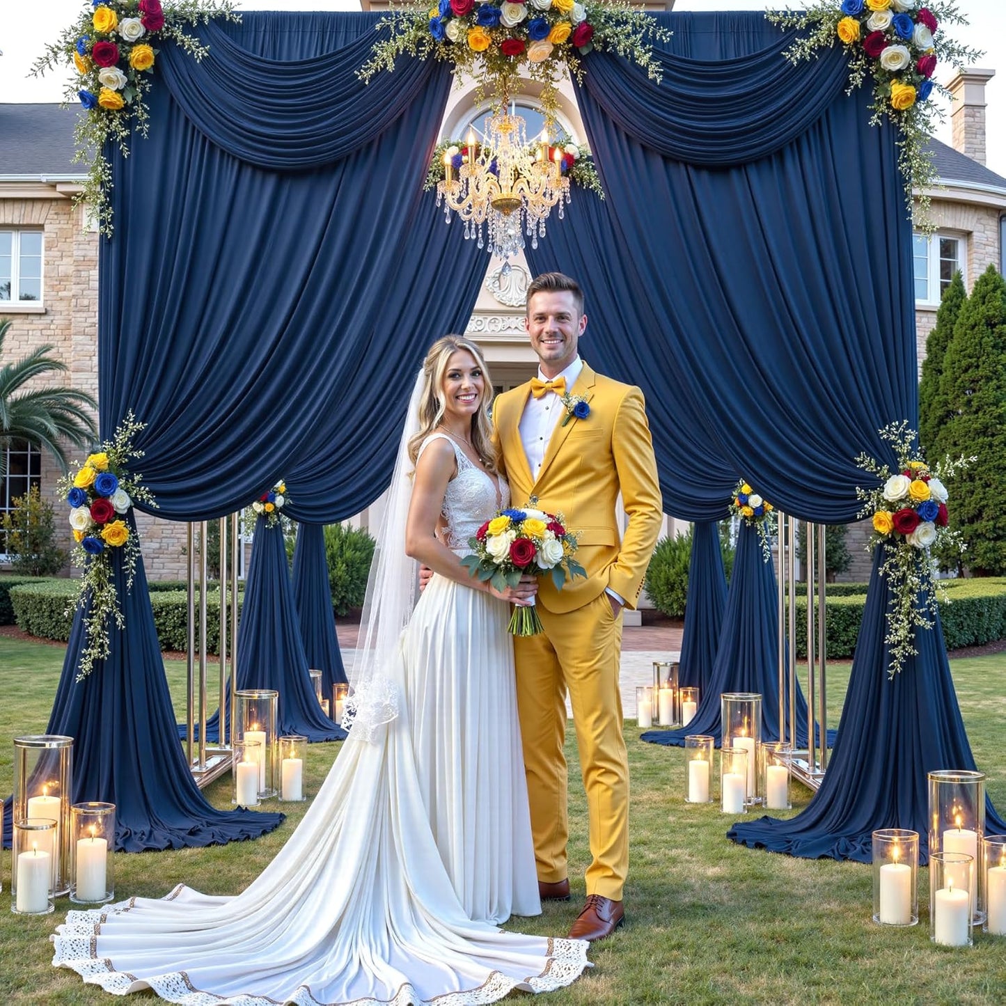 40×12ft Navy Blue Wrinkle Free Backdrop Curtain for Wedding Parties, 8 Panels 5×12ft Long Soft Silky Polyester Backdrop Drapes Photo Back Drop Curtains for Birthday Photography Background Cloth