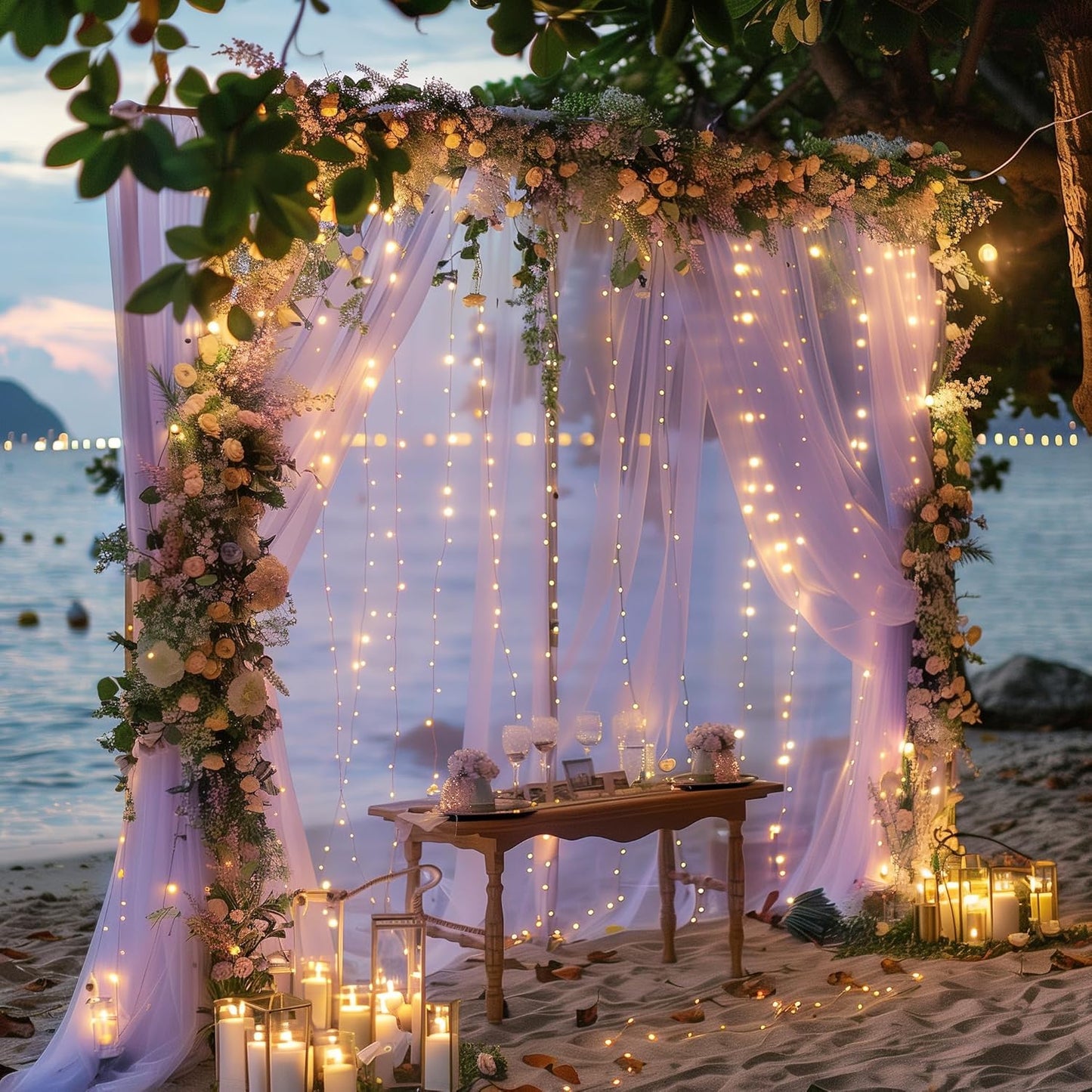 Tulle Backdrop Curtain with Lights String 10FT X 10FT Lavender Sheer Tulle Backdrop Curtains for Wedding Birthday Party Reception Photo Booth Background Decorations (2 Panels 5x10FT)