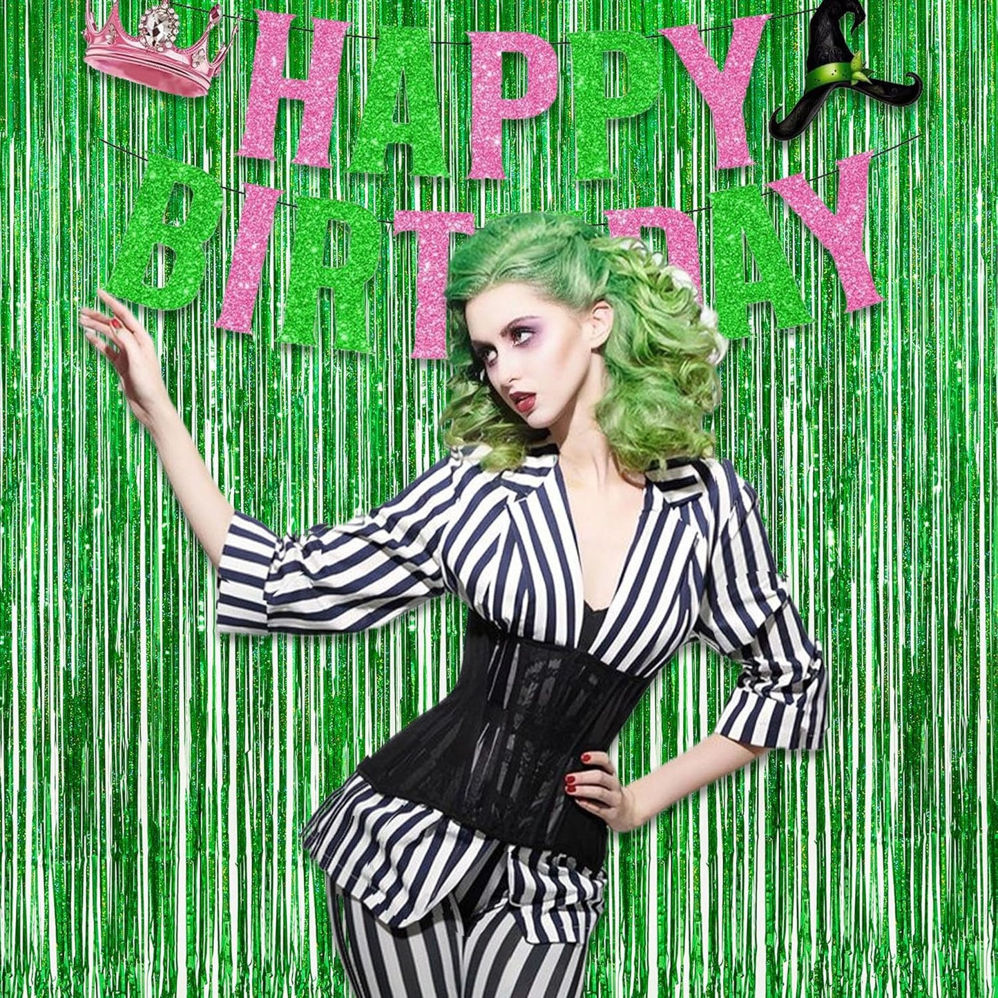 Green Tinsel Curtain Party Backdrop - GREATRIL Foil Fringe Streamers for St Patrick’s Day/Luau/Turtle/Hawaiian/Dinosaur/Ghost/Football/Christmas Decorations 2 Packs