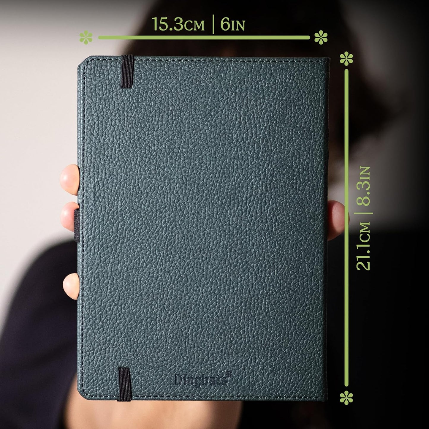 Dingbats A5 Wildlife Notebook Journal Hardcover, Cream 100gsm Ink-Proof Paper, 6.1 x 8.5 inches, 192 pages (Green Deer, Squared)