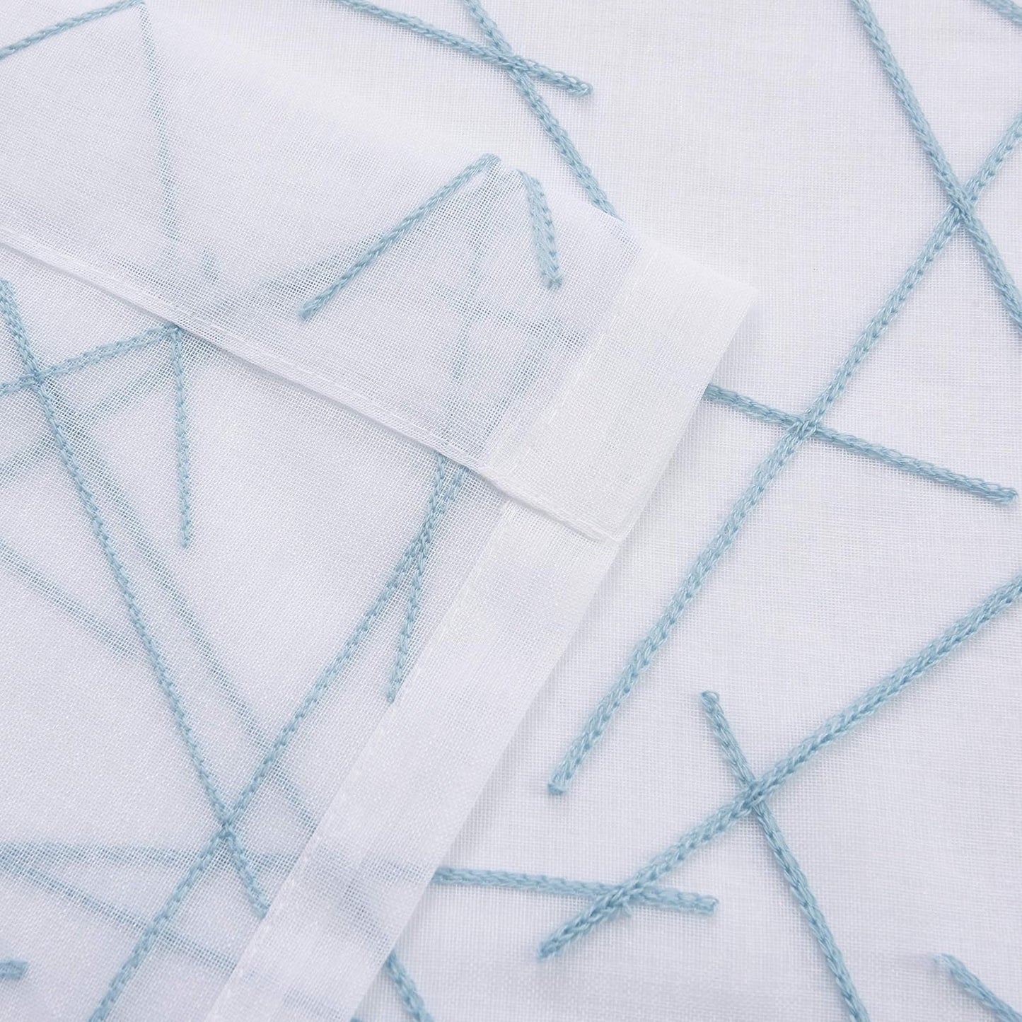 Blue Sheer Curtains 63 Inches, Rod Pocket Voile Drapes for Living room, Bedroom, Modern Embroidery Window Treatments Semi Faux Linen Curtain Panels for Yard, Patio, Parlor, Set of 2, 52"x 63".