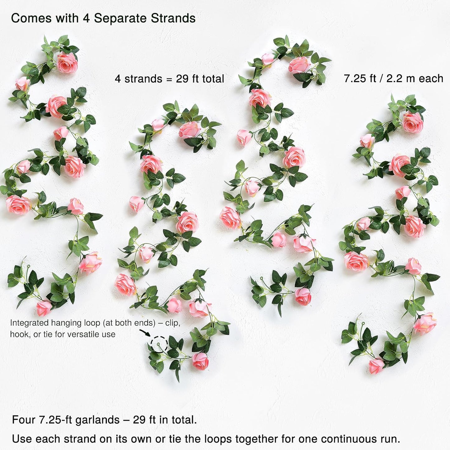 FiveSeasonStuff 28 Ft 4 Rose Silk Flower Garlands Artificial Flowers Decoration Hanging Floral Decor for Wedding Baby Shower Birthday Party Garden (Amaranth Pink)