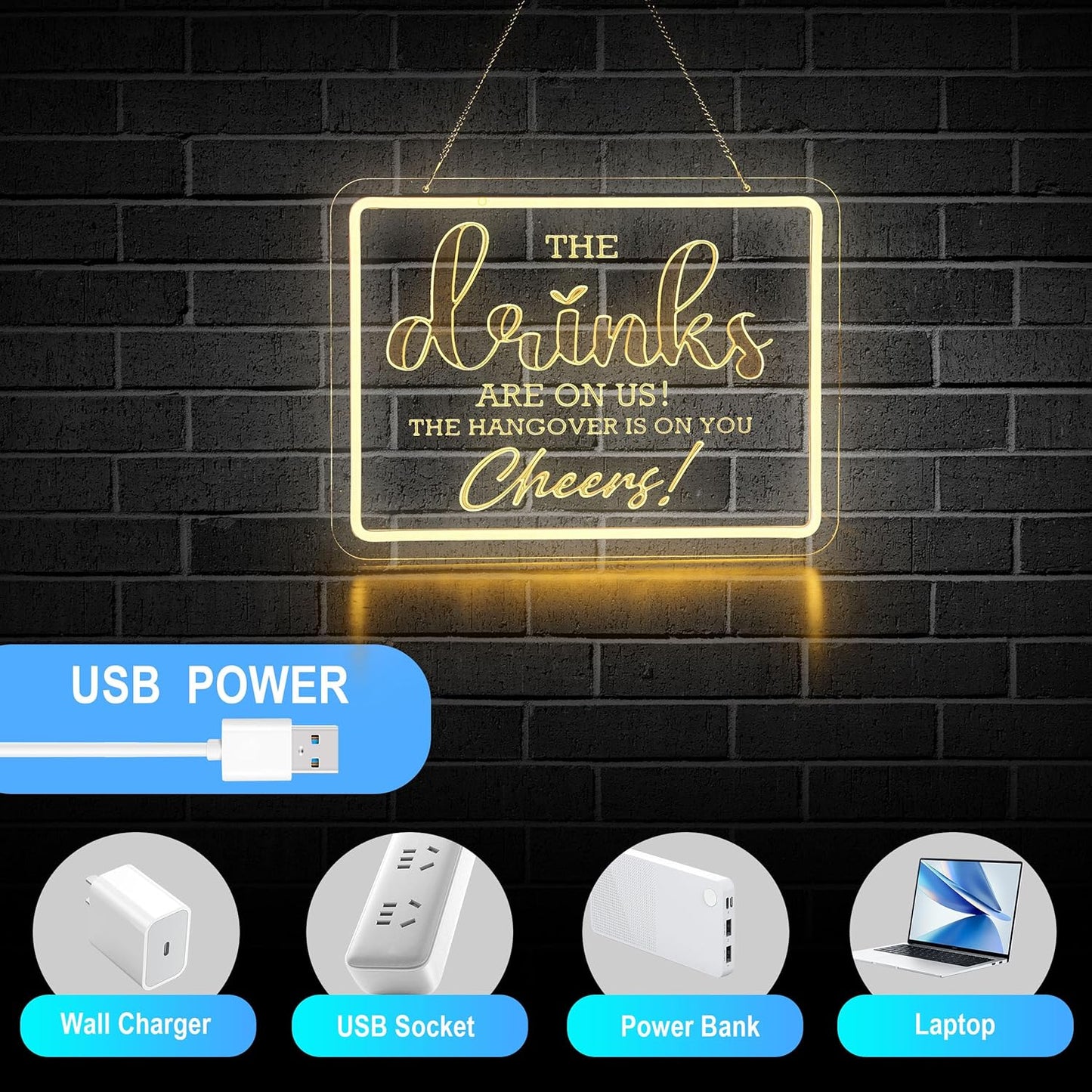 Bar Neon Sign The Drinks Are On Us LED Signs The HanGover is On You Cheers Neon Light Gifts for Wedding Party Bars Pubs Neon Signs Decorations