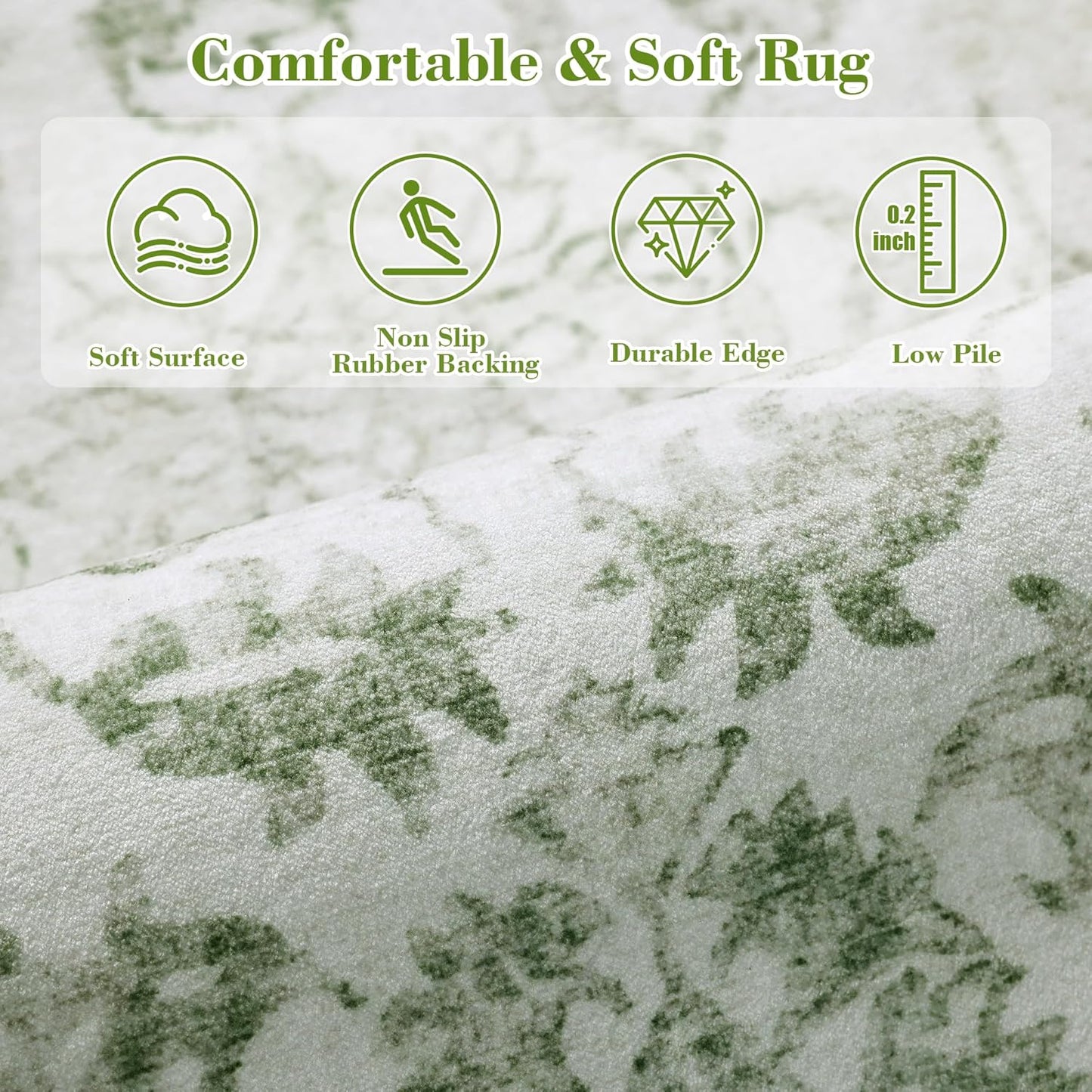 Sage Green Area Rugs 5x8 for Living Room, Washable Vintage Rugs for Bedroom, Distressed Throw Rug, Non Slip Rug Carpet for Bedroom Dining