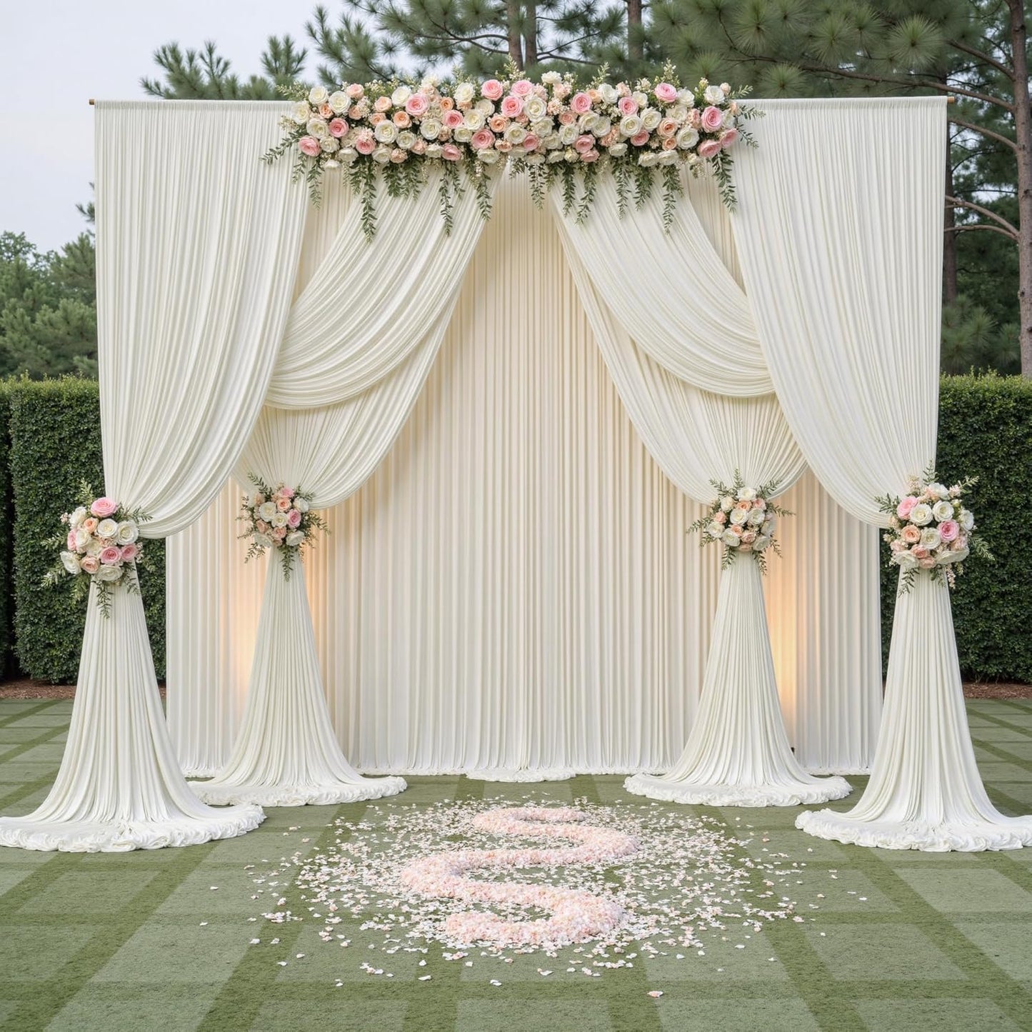 50ftx14FT Wrinkle Free Ivory Backdrop Curtain, 10 Panels 14FT Height Ivory Wedding Backdrop Drapes, Silky Polyester Back Drop Cloth for Birthday Photography Background Party Backdrop Draping
