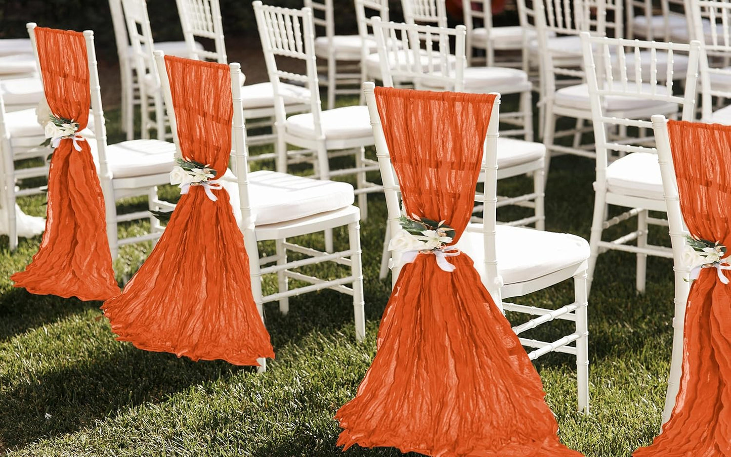 50 PCS Cheesecloth Chair Sashes, Bows Designed ChairSashes, 15.7x70 inch Chair Sashes for Aisle Decorations Universal Chairs Cover Decoration for Wedding Reception Party Banquet (Burnt Orange)