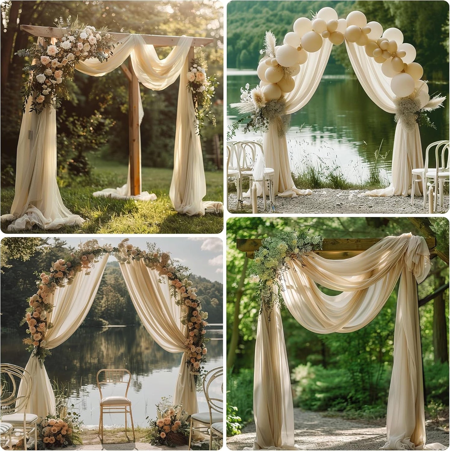 Wedding Arch Draping Fabric 4 Panels 28.7" x 20FT Champagne Sheer Chiffon Backdrop Drapes for Wedding Ceremony Birthday Party Bridal Shower Outdoor Decoration