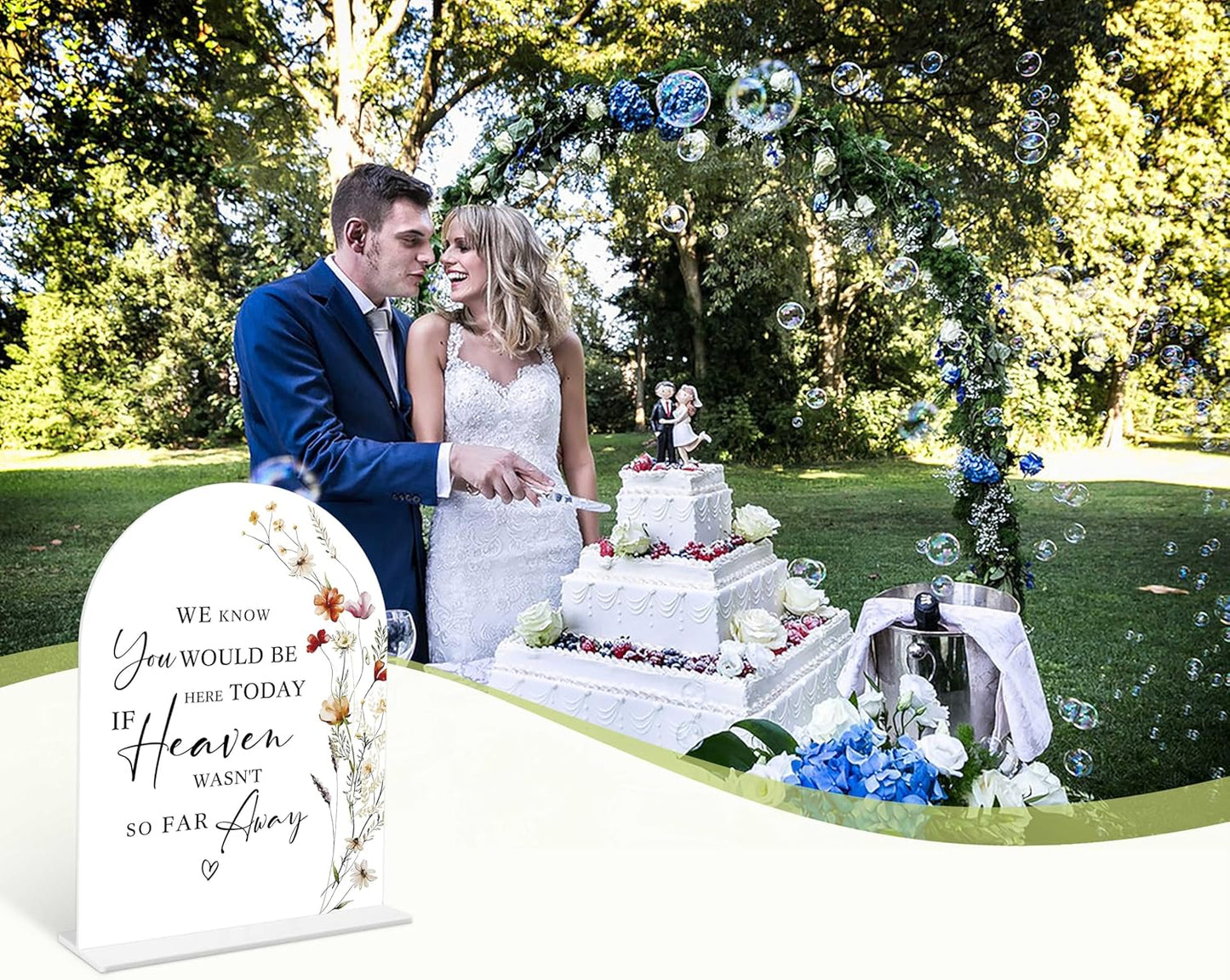 Boho Floral Wedding Memorial Sign, 6 x 8 Inch White Arch Acrylic Wedding Sign with Holder, Wedding Decoration, Wedding Supplies