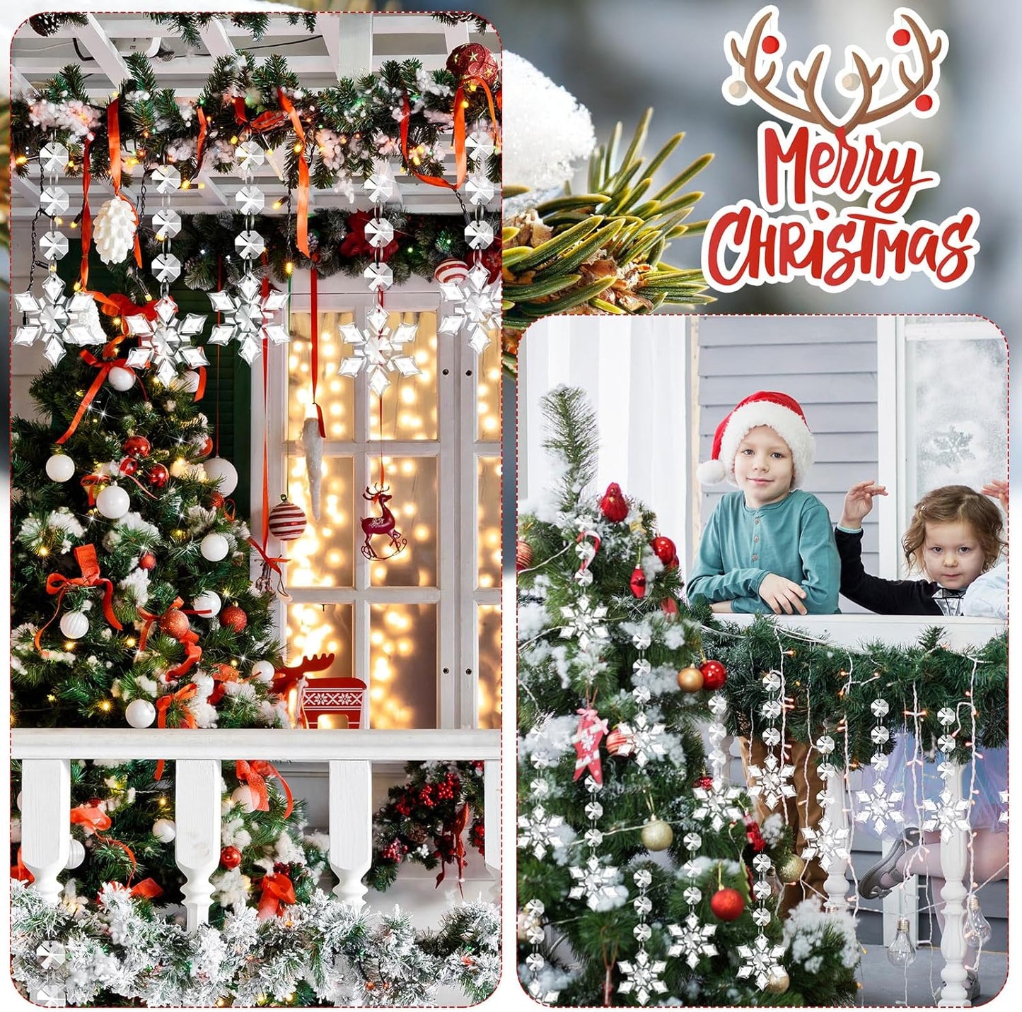 Nuenen 100 Pcs Hanging Crystals for Centerpieces Acrylic Chandelier Garland Beads Strands Prism Decorations Clear Teardrop Chandelier Crystals Pendant Wedding Home Garden Outdoor Ornaments(Snowflake)