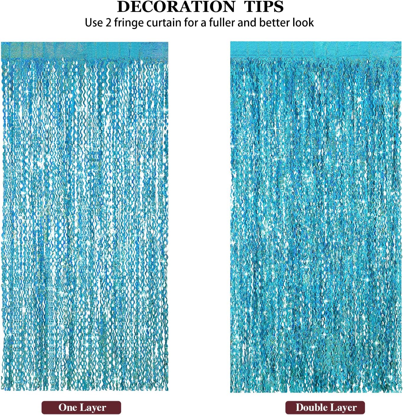 4 Pack Teal Aqua Blue Wavy Foil Fringe Curtains Party Decorations - 3.3 ft x 6.6 ft Sparkle Streamer Tinsel Curtain Party Photo Backdrops for Birthday Party Christmas Graduation Decoration