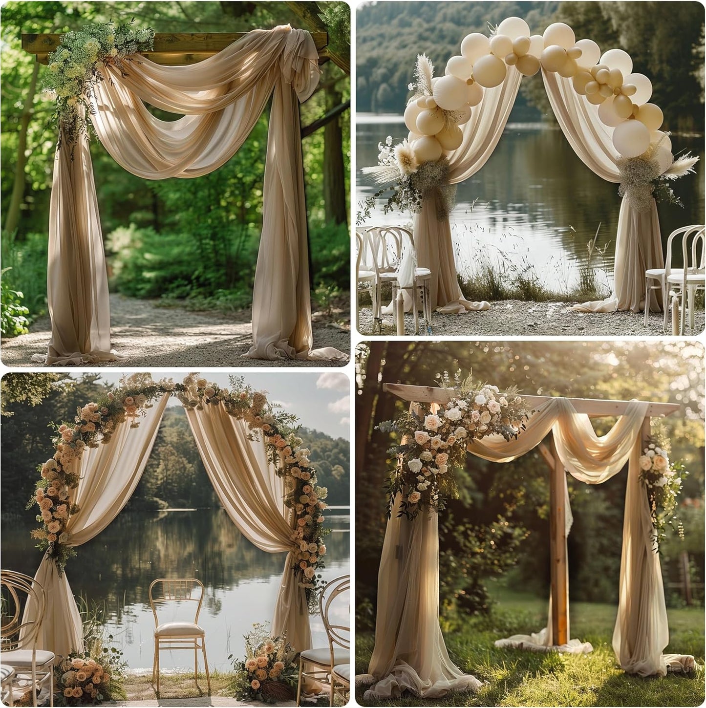 Wedding Arch Draping Fabric 3 Panels 28.7" x 20FT Nude Sheer Chiffon Backdrop Drapes for Wedding Ceremony Birthday Party Bridal Shower Outdoor Decoration