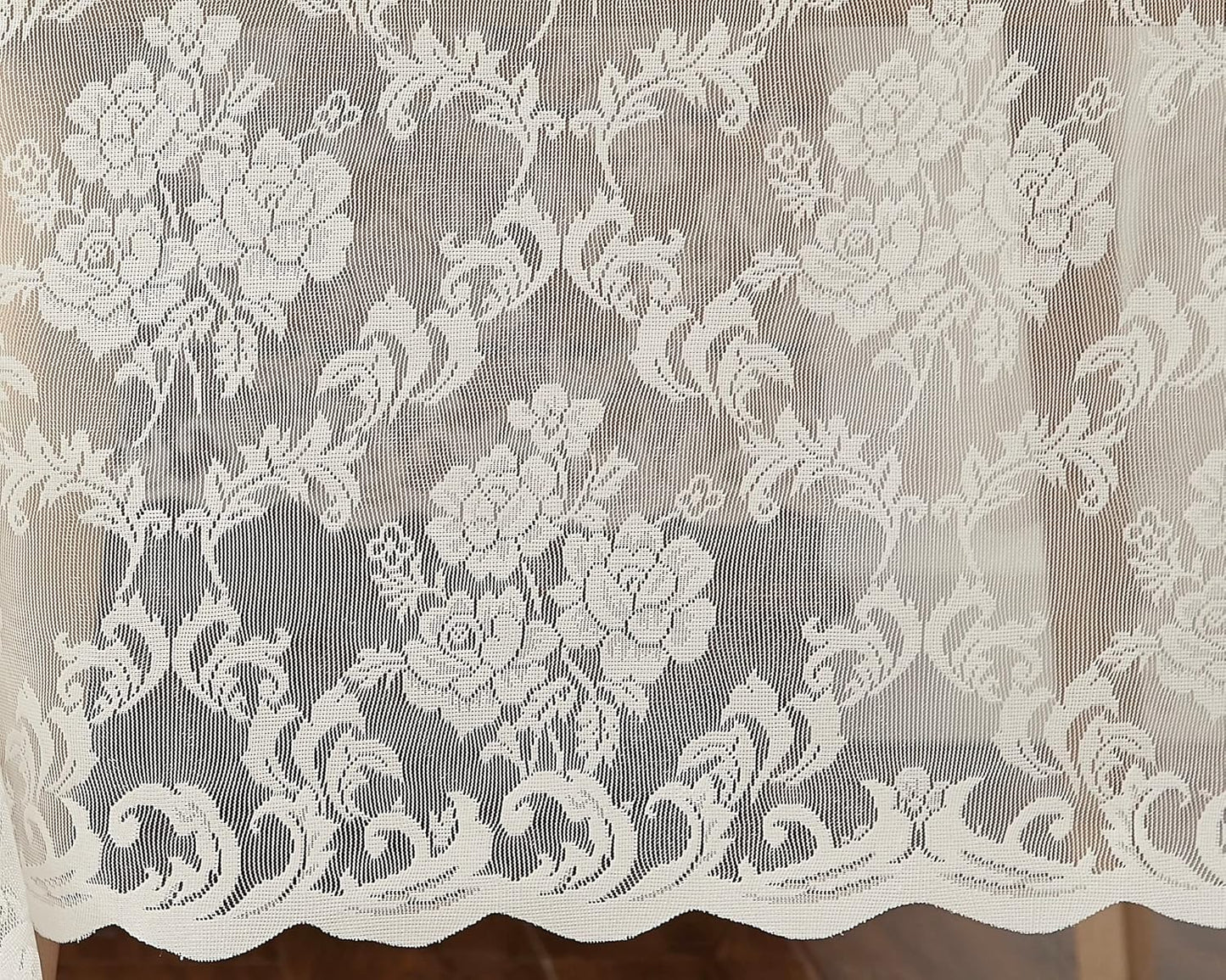 LinenZone Ivory Round Tablecloth for Rustic Vintage Decor. Sheer Lace Tablecloth Works Great As Wedding Table Cloth or Christmas Table Cover. (Mia 90 Round, Ivory)
