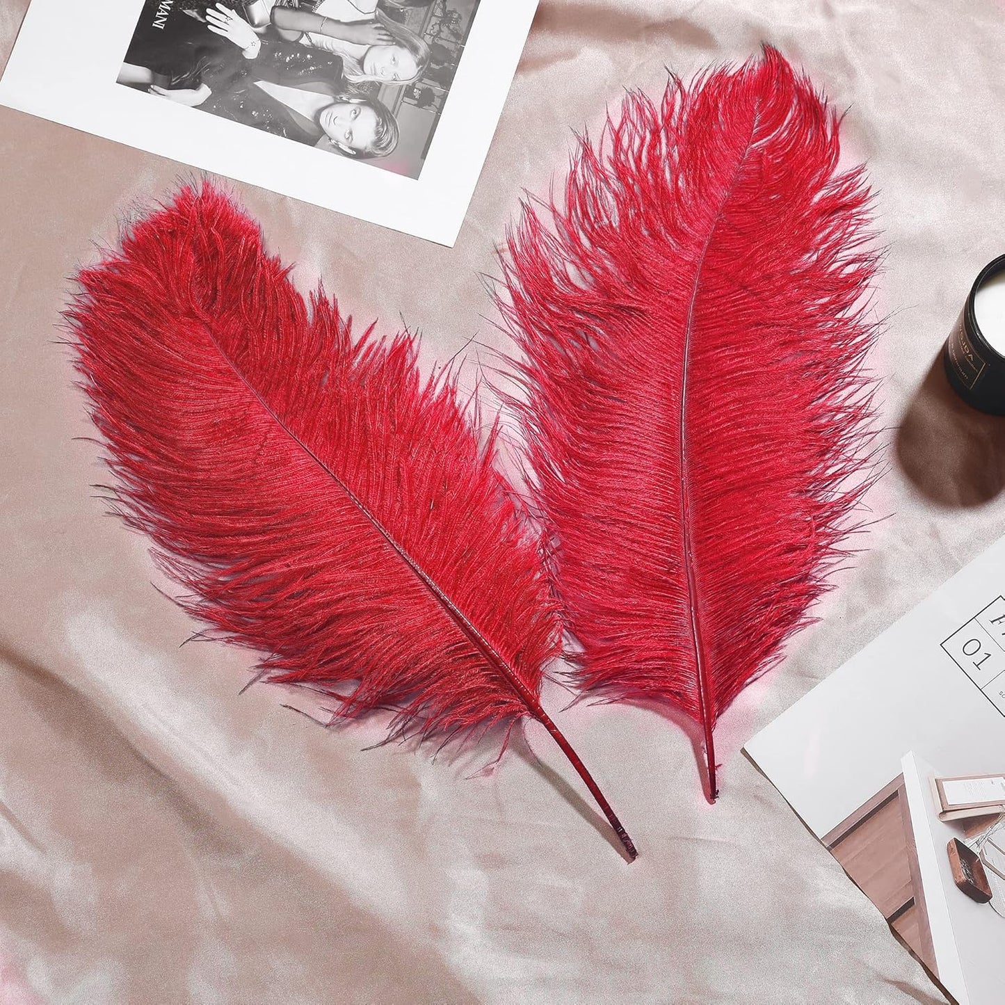 Larryhot Red Large Ostrich Feathers - 10pcs 16-18 inch Feathers for Vase,Wedding Centerpieces and Carnival Party(Red)