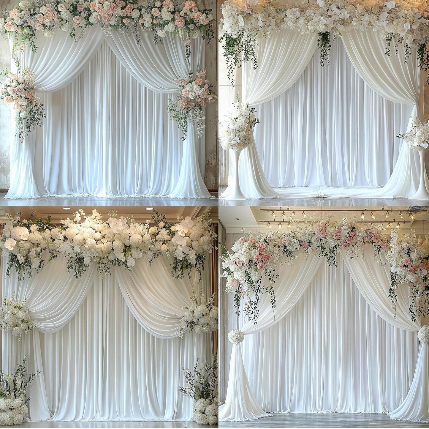 10ftx12ft Wrinkle Free White Backdrop Curtain, 2 Panels 12FT Height White Wedding Backdrop Drapes, Silky Polyester Back Drop Cloth for Birthday Photography Background Party Backdrop Draping