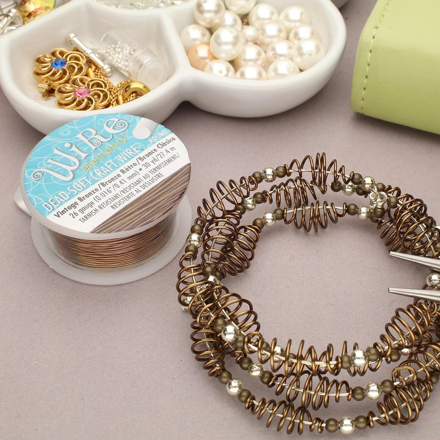 The Beadsmith Wire Elements Craft Wire – Tarnish Resistant, Soft Temper, Round, Vintage Bronze Color – 0.41mm, 26 Gauge, 30 Yard Spool – Jewelry Making, Wire Wrapping, Floral, & Other DIY Crafts