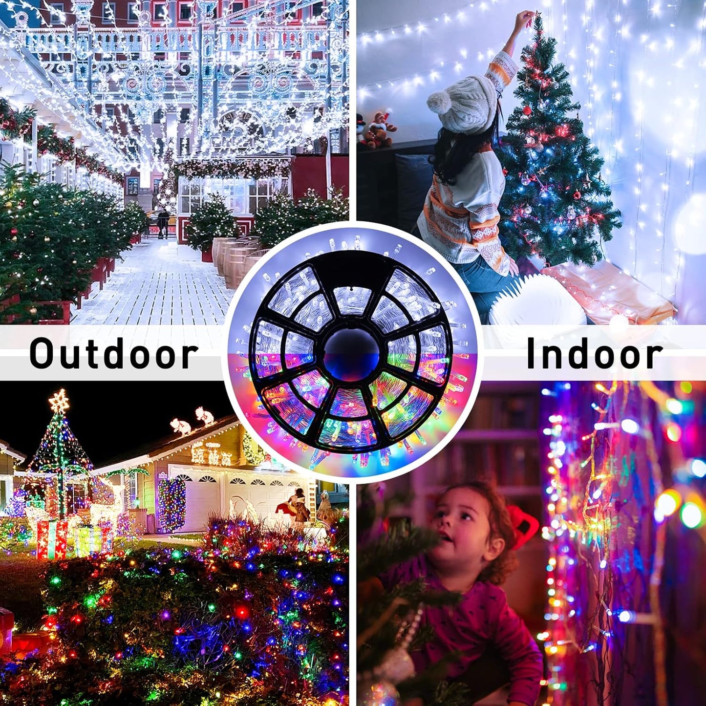 JMEXSUSS 600 LED Color Changing String Lights Plug in, 168FT White & Multicolor Christmas Lights with Remote, Christmas String Lights Outdoor Waterproof Clear Wire for Tree Xmas Decor