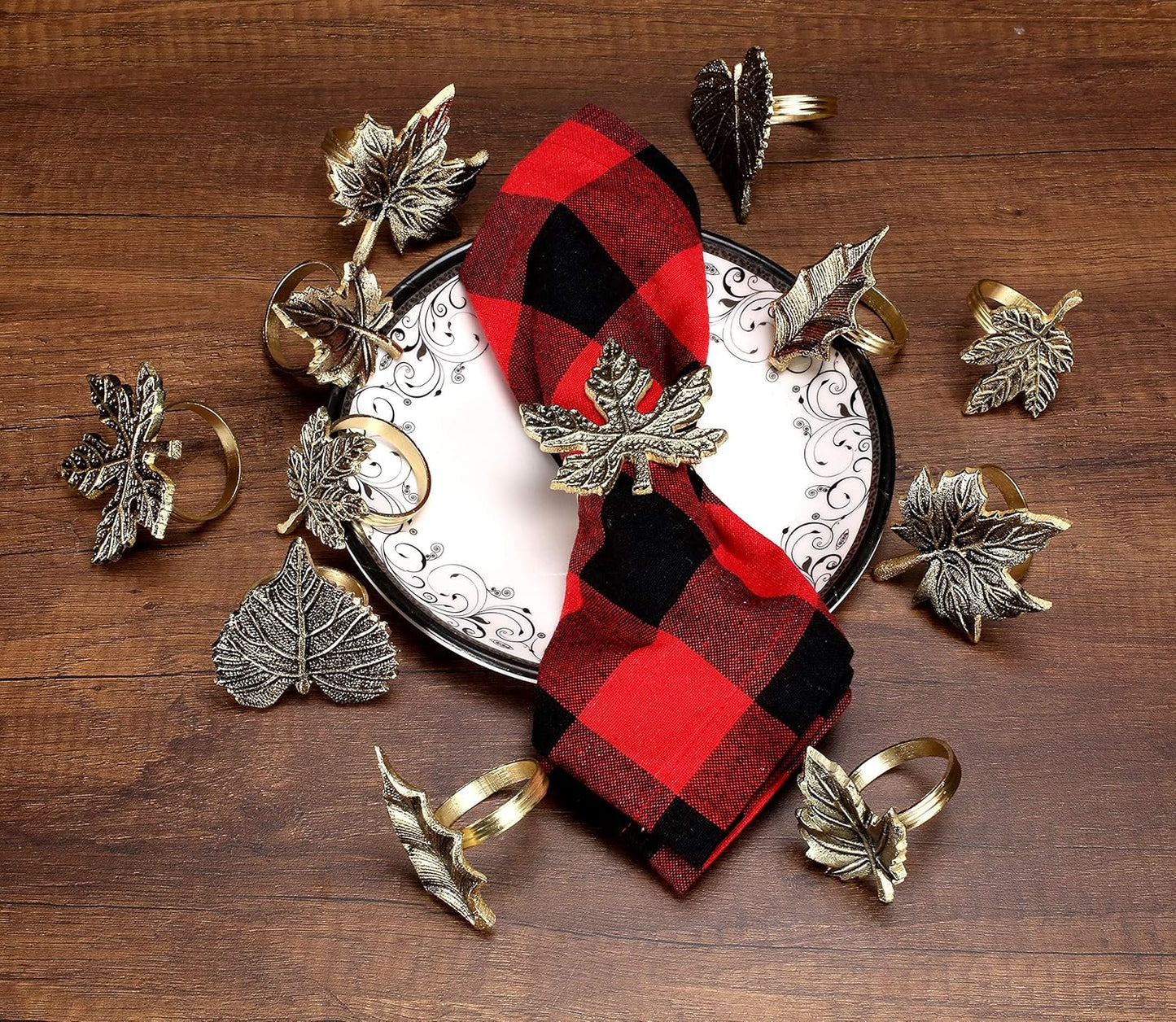 6-Piece Metal Napkin Rings - Antique Gold Harvest Leaf Napkin Rings - Decorative Table Accents for Holiday Party, Dinner, Family Gatherings, Table Décor Weddings & Everyday Use - ALPHA Living HOME