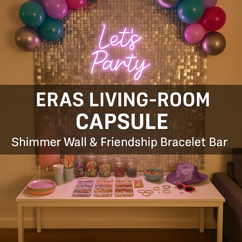 The 2025 Eras Living-Room Capsule: Shimmer Wall & Friendship Bracelet Bar for Swiftie-Style Parties