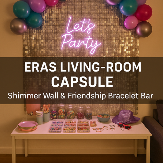 The 2025 Eras Living-Room Capsule: Shimmer Wall & Friendship Bracelet Bar for Swiftie-Style Parties