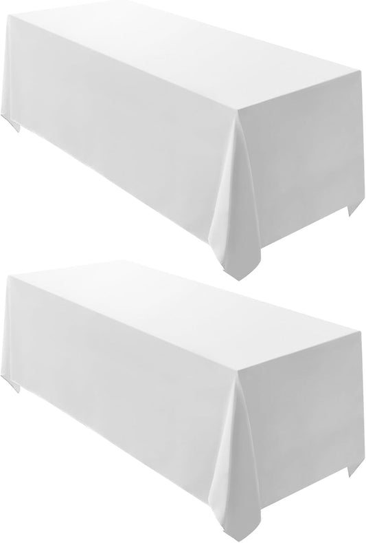 Surmente 2 Pack White Rectangle Tablecloth 90 x 132-inch Rectangular Polyester Table Cloth for Weddings, Banquets, or Restaurants