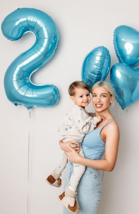 40 Inch Big Pearl Blue Number 2 Balloon Birthday Decoration, Number 2 Helium Balloon 12 20 22 23 24 26 28 32 42 Celebration, Boy Girl Baby Anniversary Party Graduations Supplies Decorations