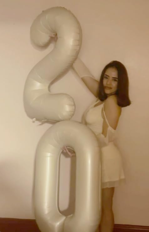 40 Inch Big Cream White Number 20 Balloon Birthday Decoration, Number 20 Helium Balloon 20 Celebration, Boy Girl Baby Anniversary Party Graduations Supplies Decorations