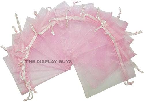 TheDisplayGuys 100-Pack 4x6 Pink Sheer Organza Gift Bags with Drawstring, Jewelry Candy Treat Wedding Party Favors Mesh Pouch