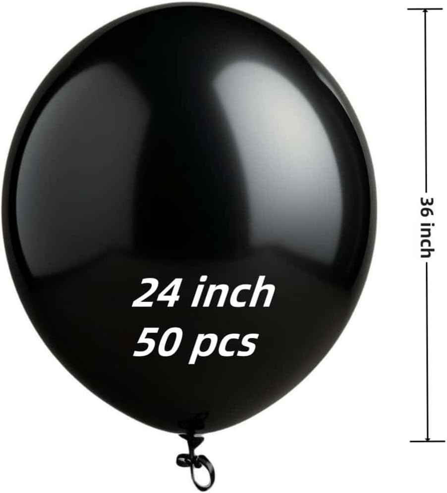 50 Pack Black Balloons 24 Inch Black Latex Party Balloon for Wedding, Birthday, Baby Shower and More